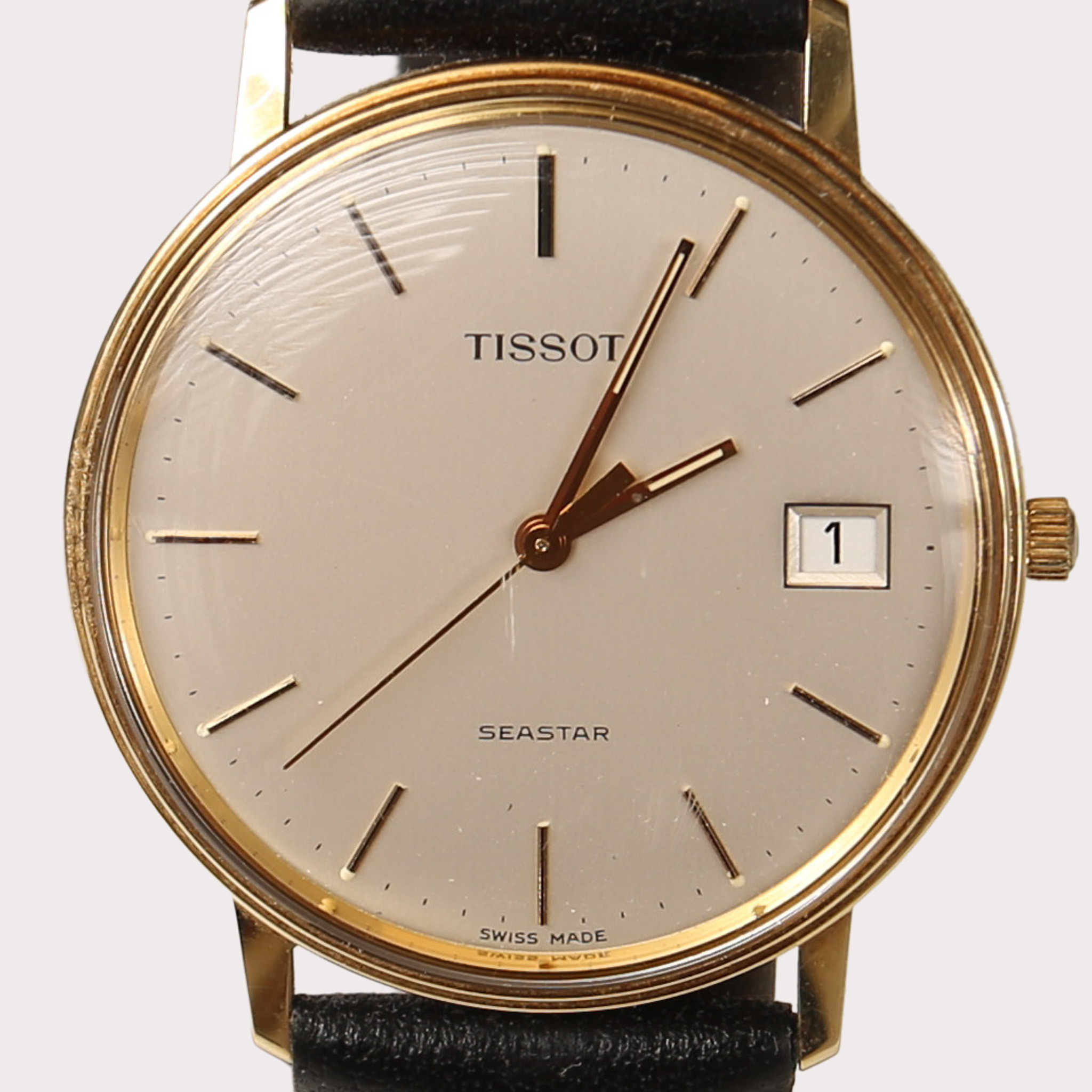 ARMBANDSUR, Tissot Seastar, guld 14 K, med läderband. Originaletui medföljer. Ca. 1990.