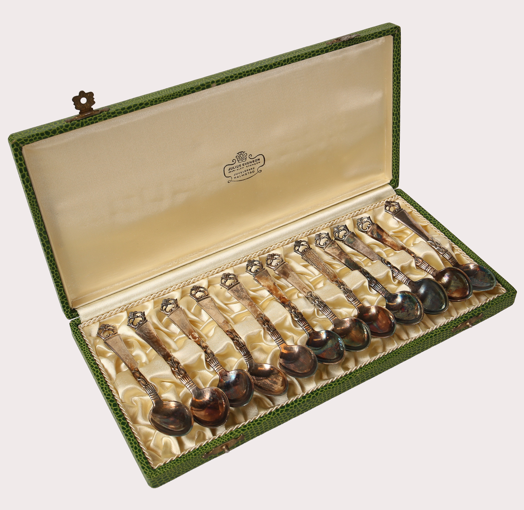 KAFFESKEDAR , silver, 12 stycken i etuie.