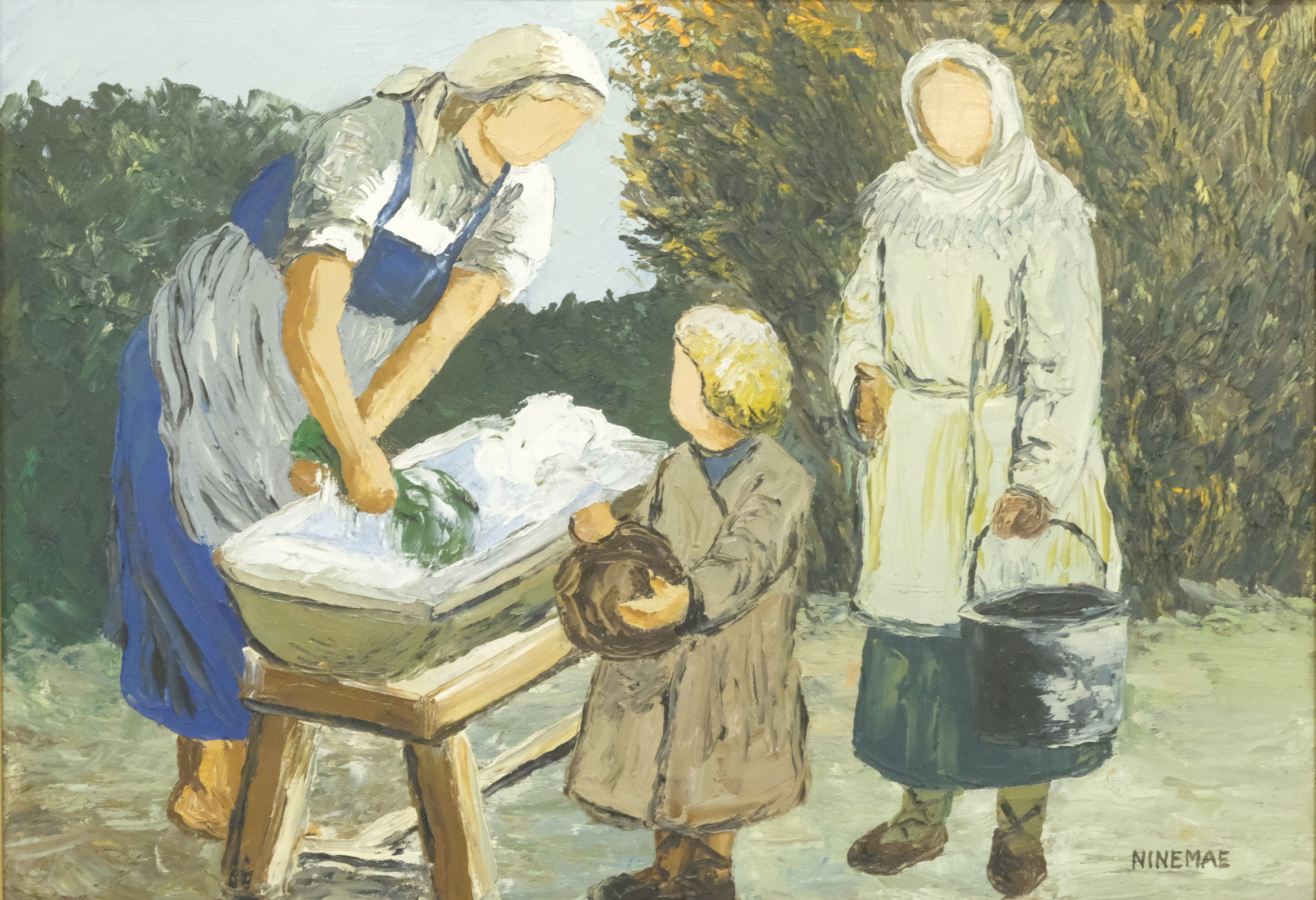 BORIS NINEMAE. "TVÄTTERSKANS HÅRDA VARDAG FÖRRITIDEN", OLJA PÅ DUK.