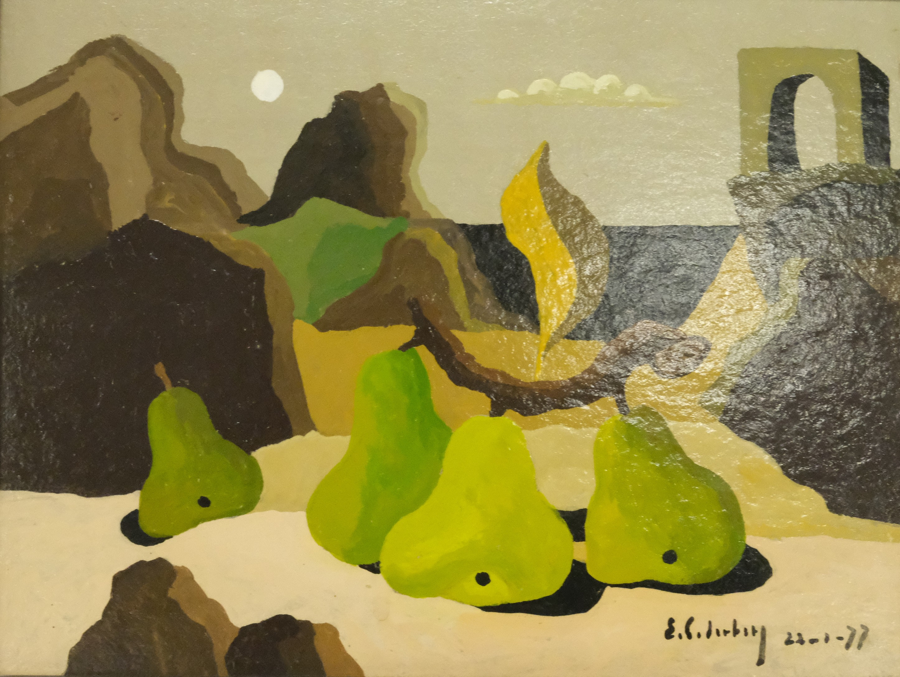 ERIC CEDERBERG. STILLEBEN MED PÄRON, OLJA PÅ PANNÅ.