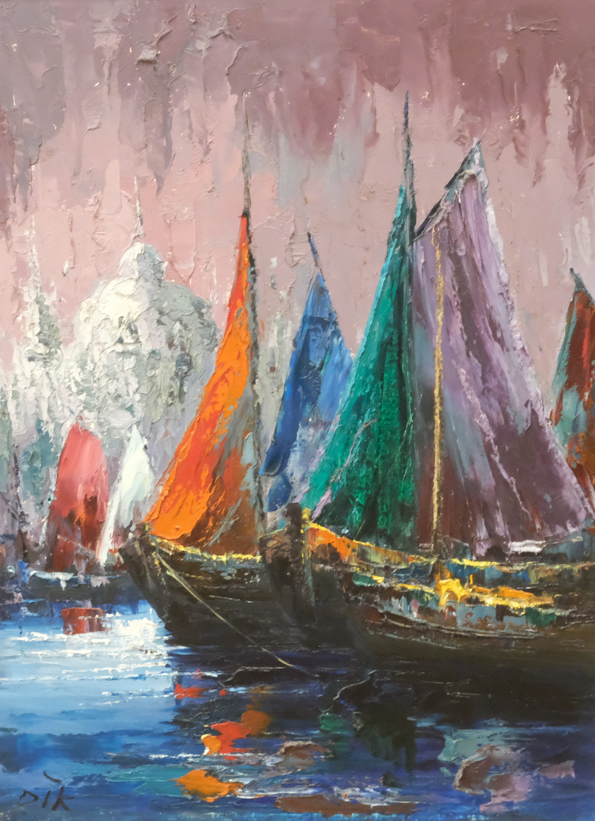 PIETER DANIEL DIK. SEGELBÅTAR, OLJA PÅ DUK.