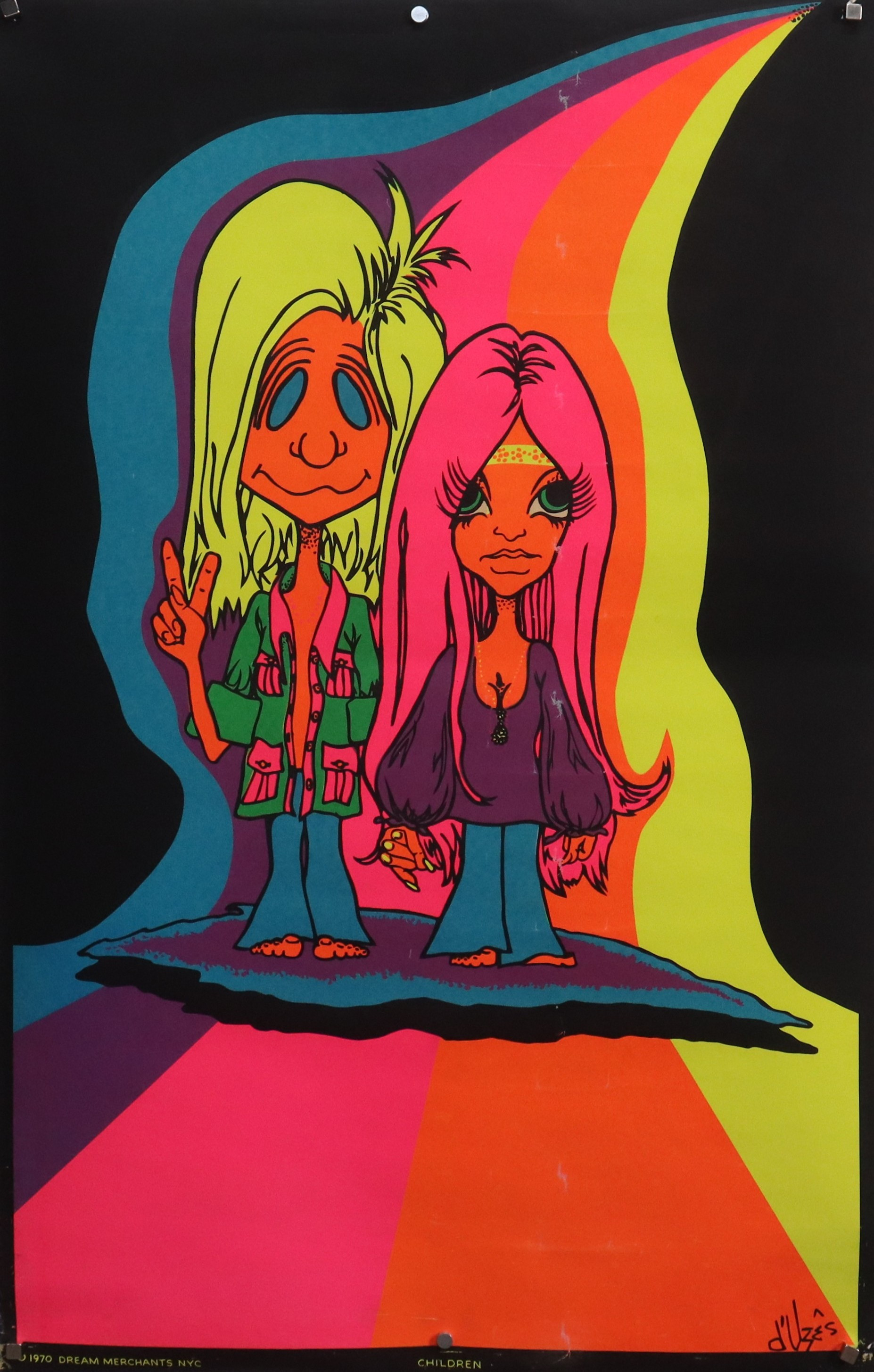 PSYKADELISK AFFISCH, "Children", Dream Merchants NYC, tryck med uv-reaktiva färger (blacklight), 1970.