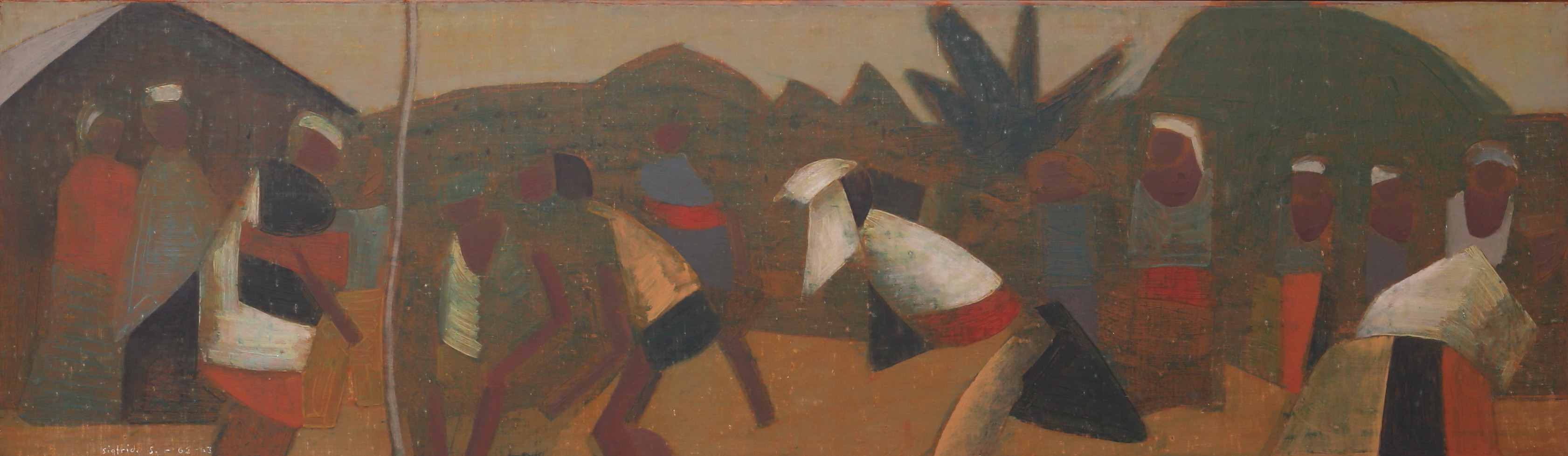 SIGFRID  SÖDERGREN. Sydländsk figurscen. Olja på duk, uppfodrad på pannå, signerad och daterad 62-63.