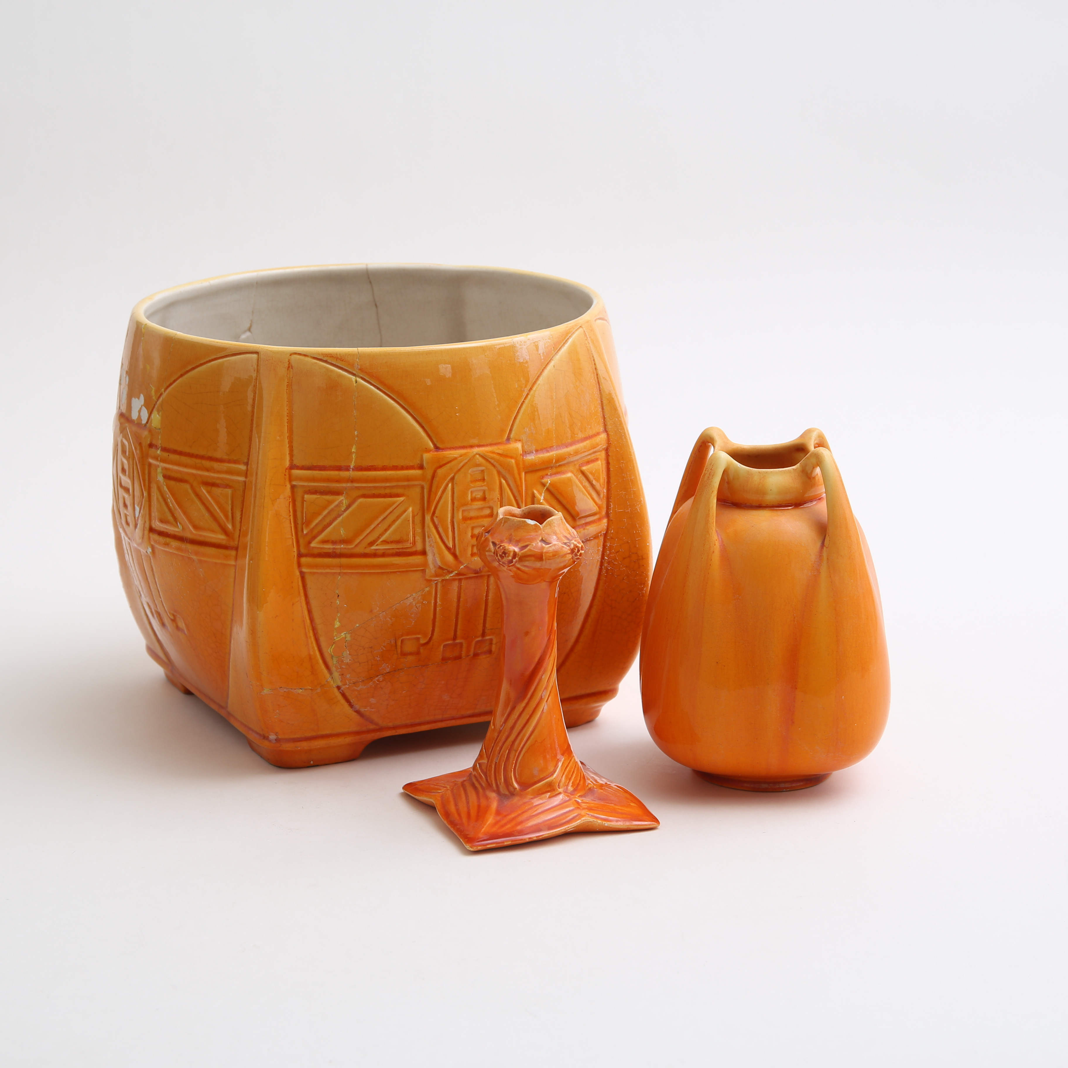 ALF WALLANDER. Fajansföremål, 3 st, jugend, Rörstrand, sekelskiftet 1900.