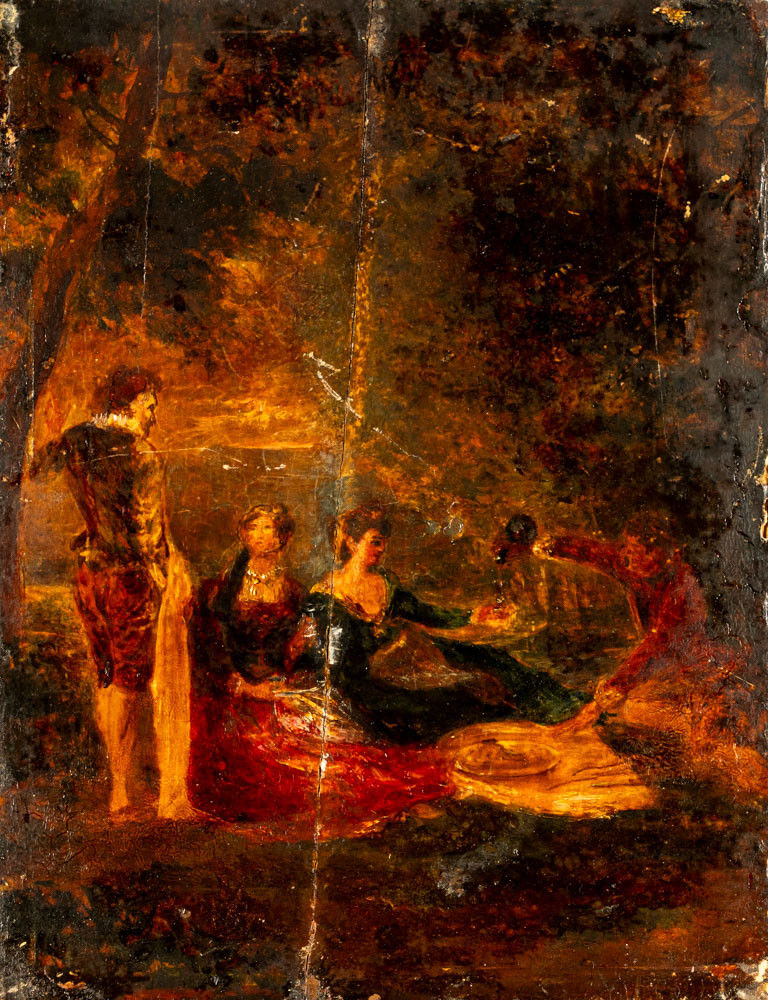 OKÄND KONSTNÄR. Olja på pannå, troligen sent 1700tal.