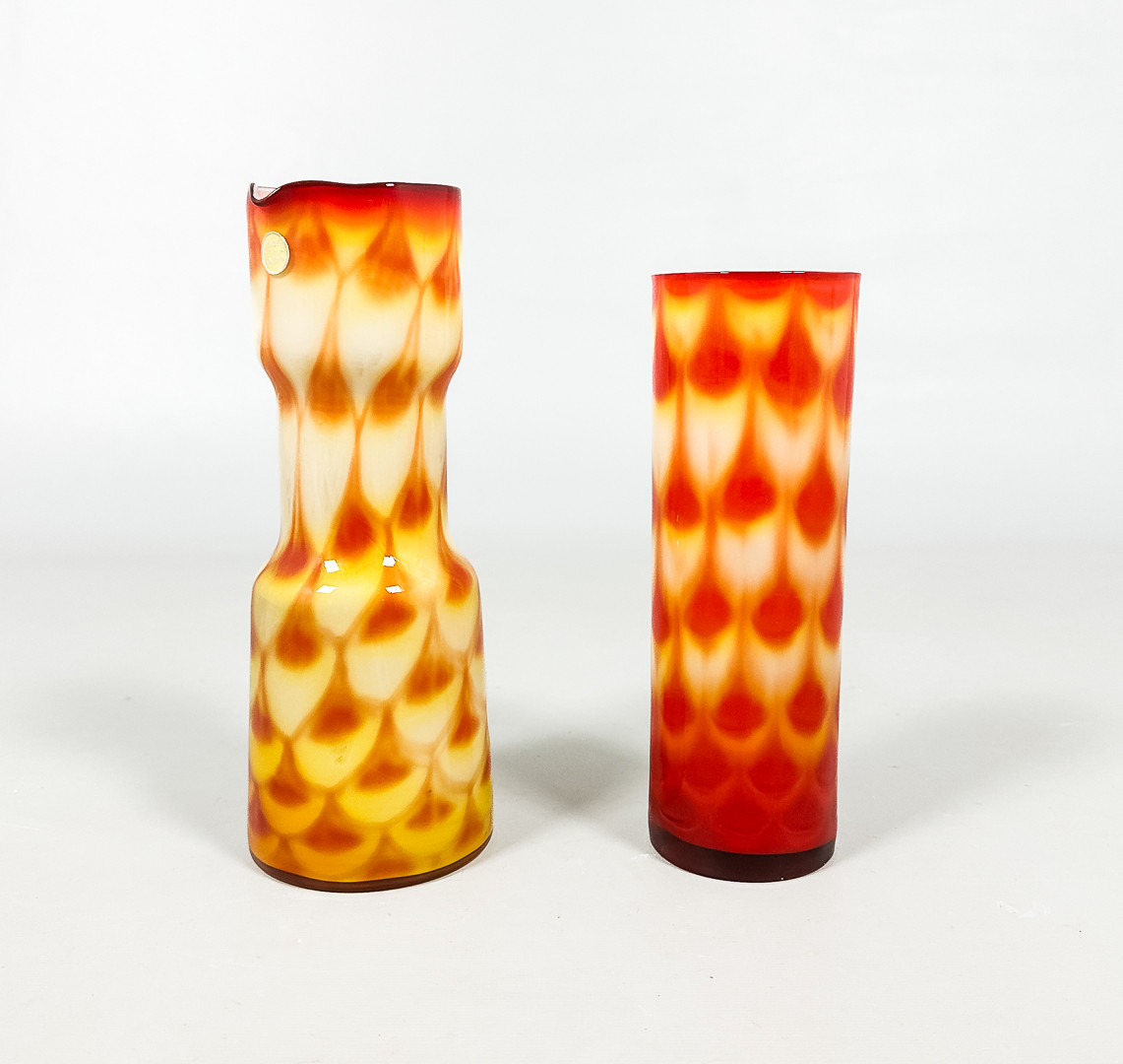 VASER, 2 st, Glas, "Peacock", Elme glasbruk, 1900-tal.