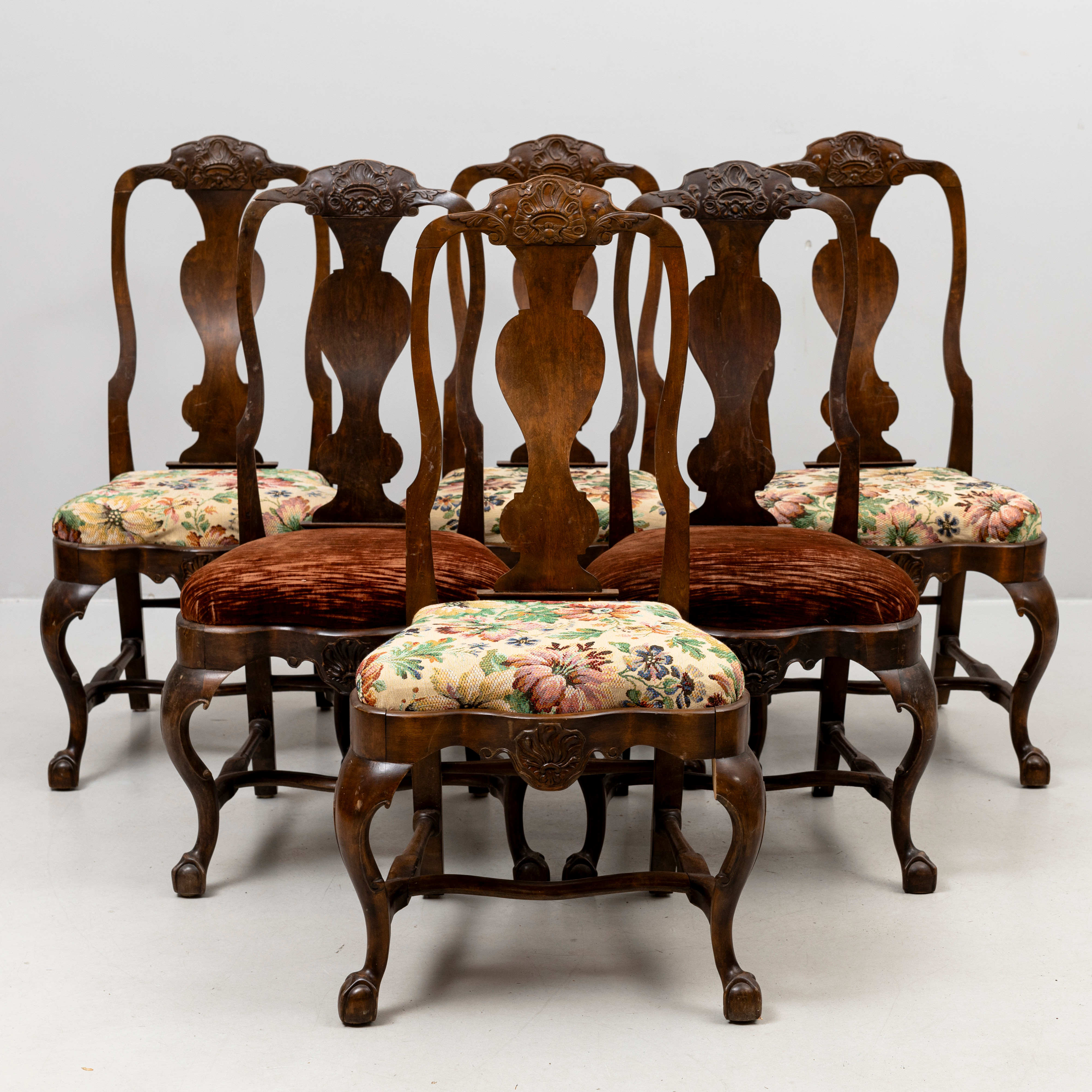 Stolar, 6 st, bonat trä, Senbarock-stil, 1900-tal.