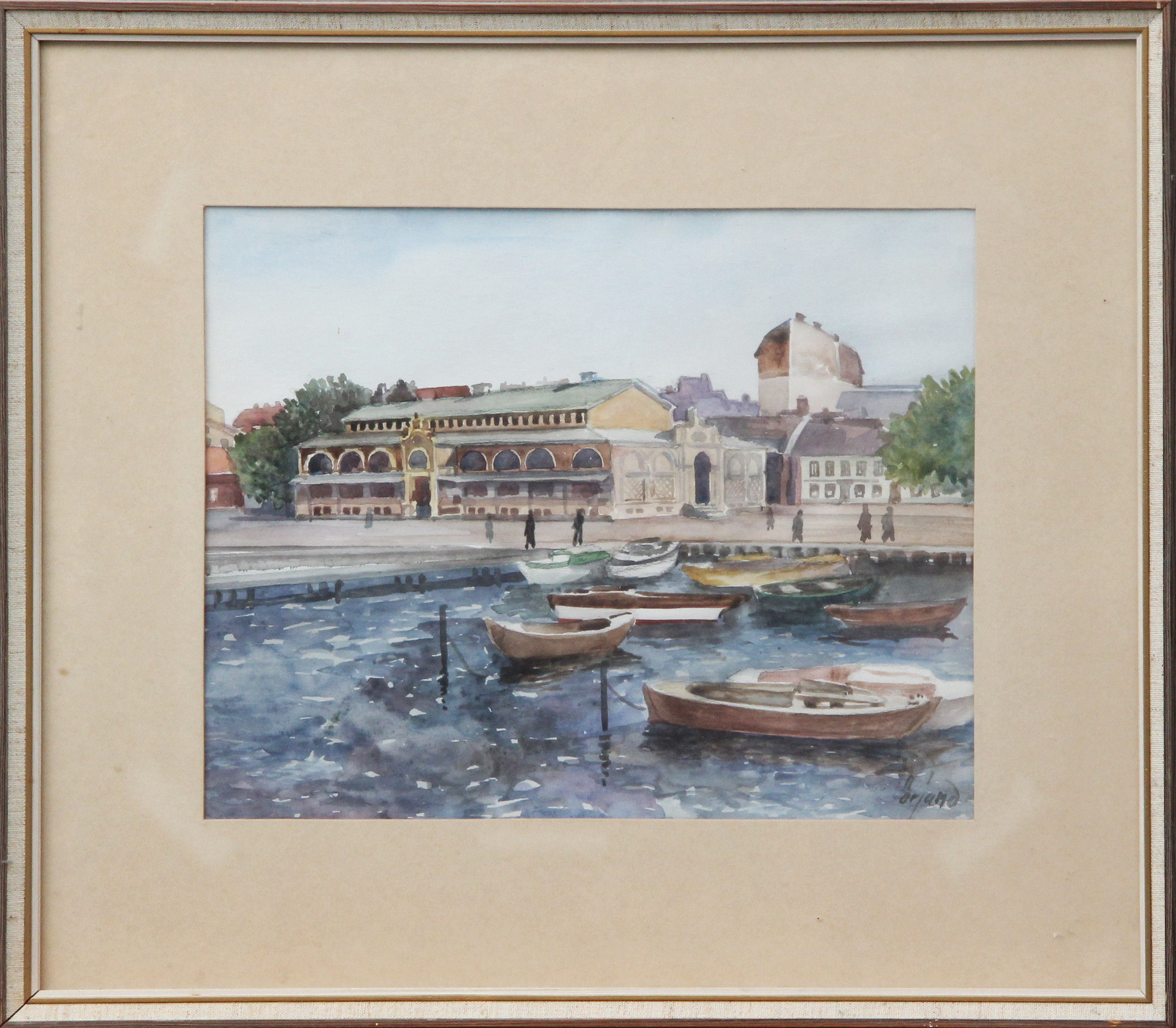 BERTIL ÖRJAND. AKVARELL, på papper, Saluhallen Karlskrona, signerad.