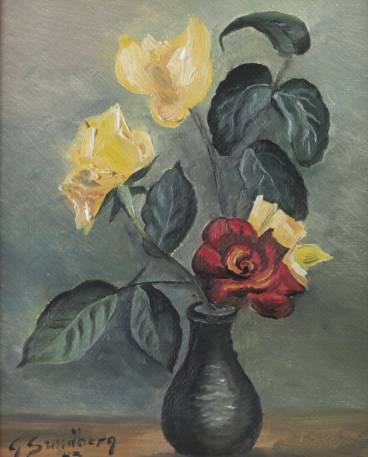 GUNNAR SANDBERG. Blomsterstilleben, olja på pannå, signerad S. Sandberg -53.