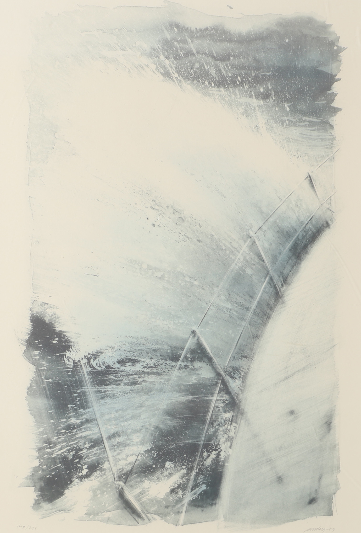 OIDENTIFIERAD KONSTNÄR. Båt i stormigt hav, färglitografi, signerad Anders -89.