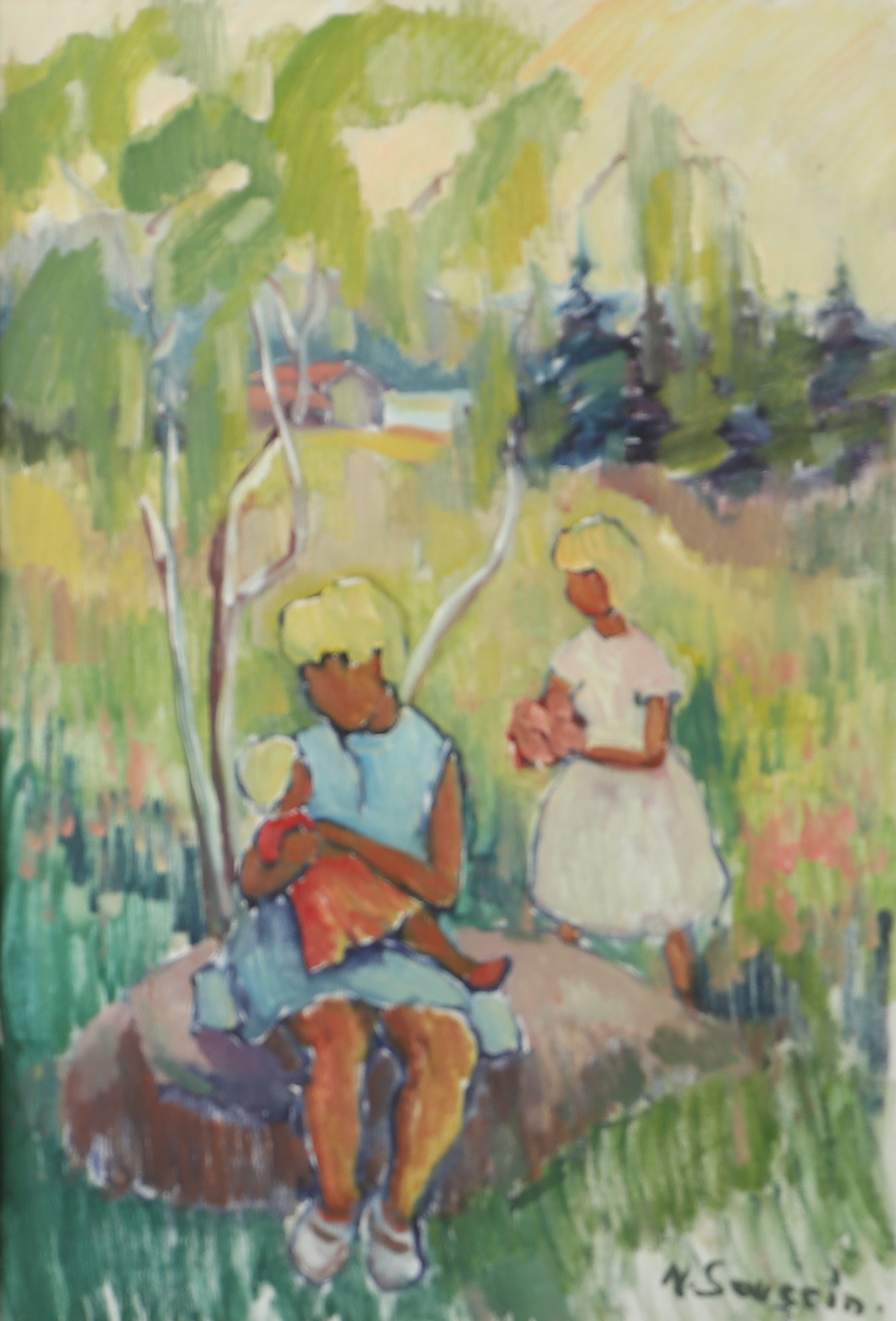 NILS SEWERIN. Lekande barn, olja på duk, signerad N. Sewerin.