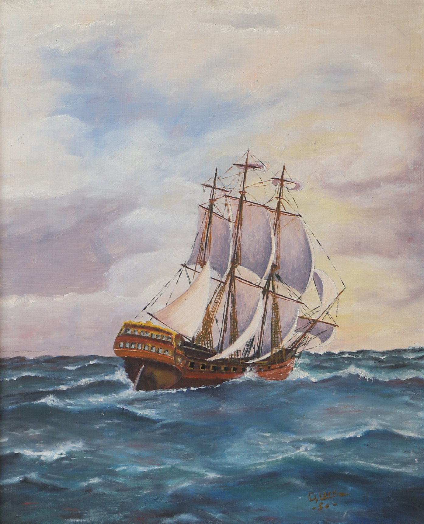 DAVID LOCK. Marinmålning, olja på pannå, signerad D. Lock.