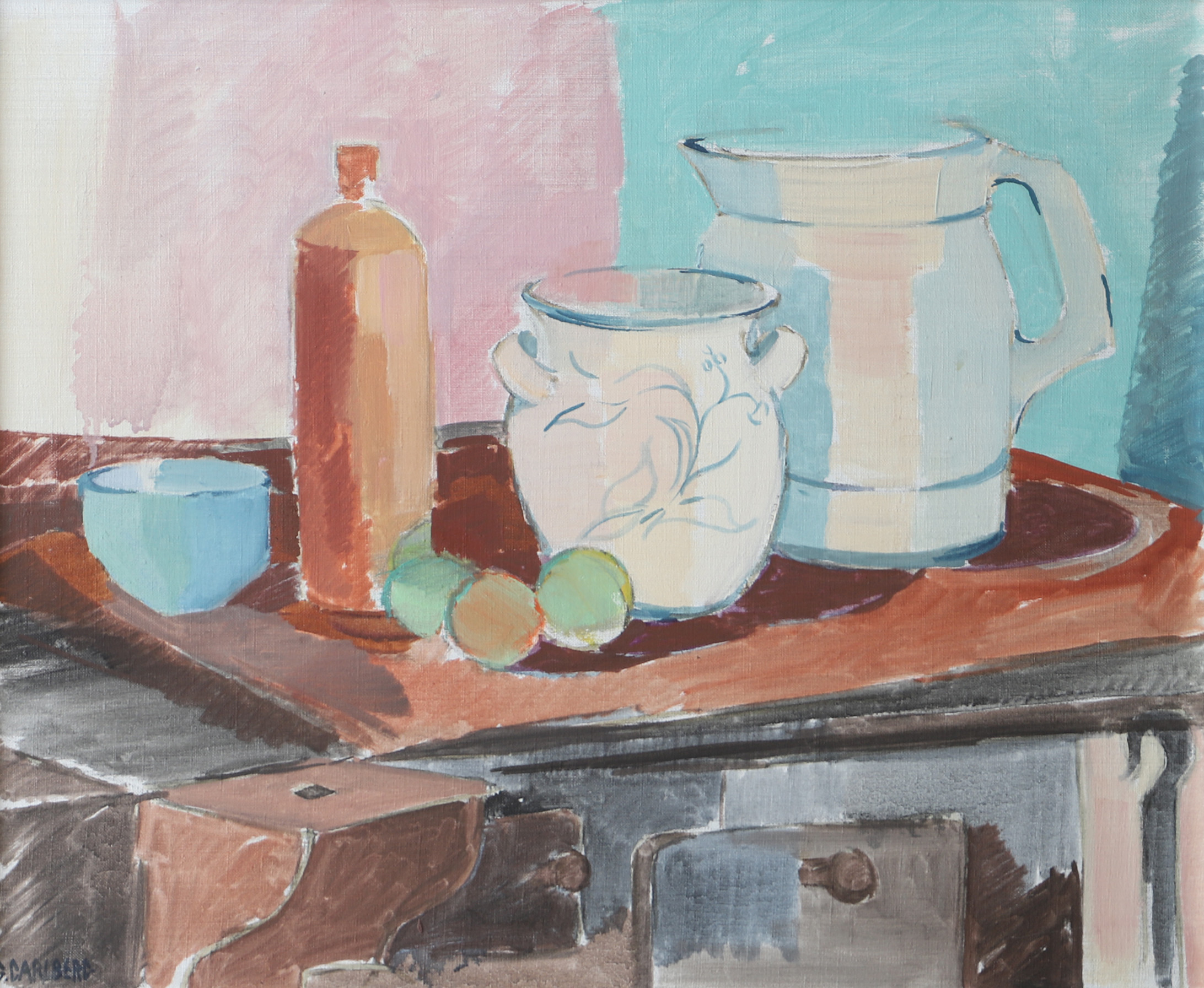 GÖRAN CARLBERG. "Köksspisen", olja på duk, signerad G. Carlberg.