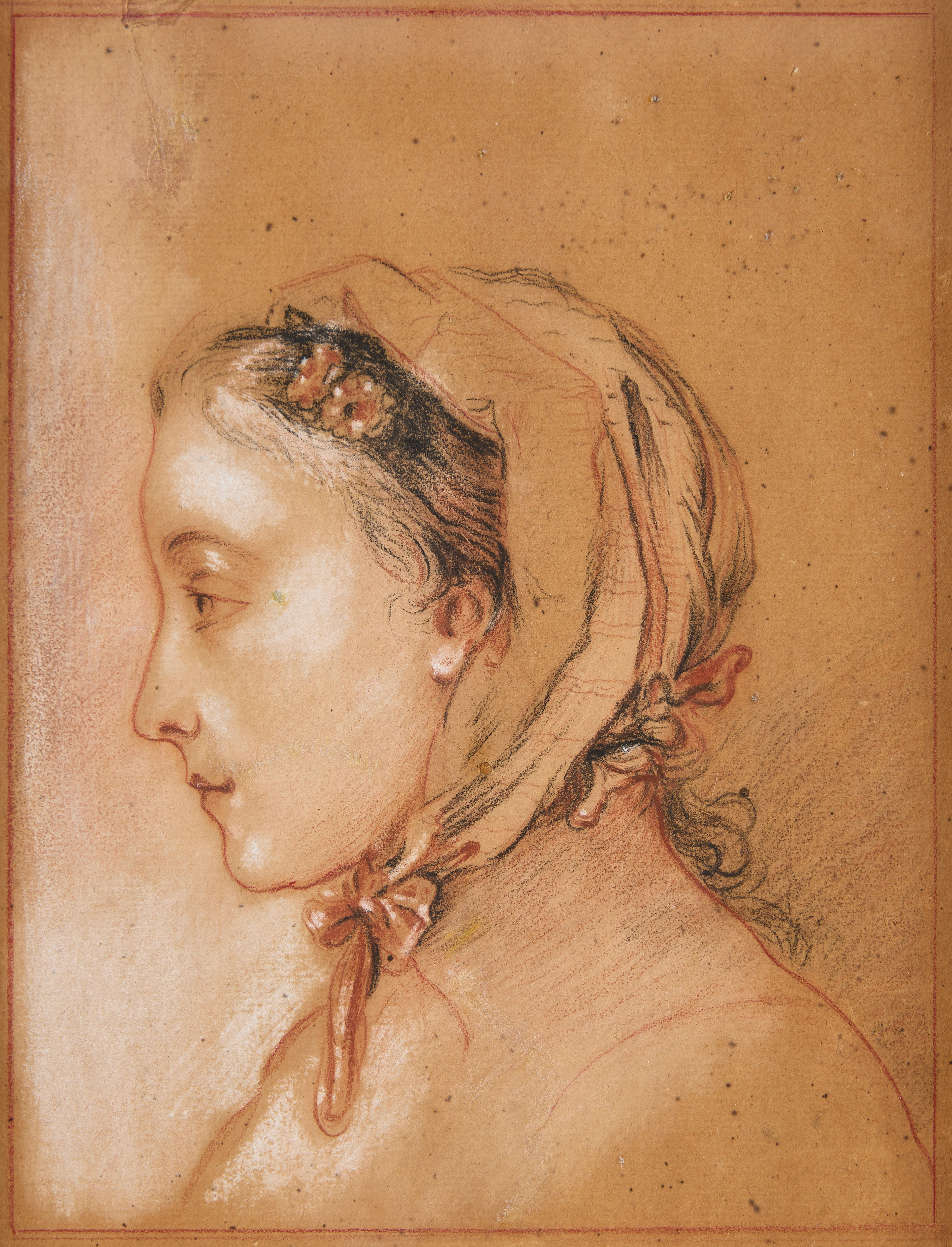 GUSTAF LUNDBERG (1695-1786). Tillskriven. Porträtt föreställande Märta Christina Thiesen (1733-1806) gift Ehrenhoff - bröstbild.