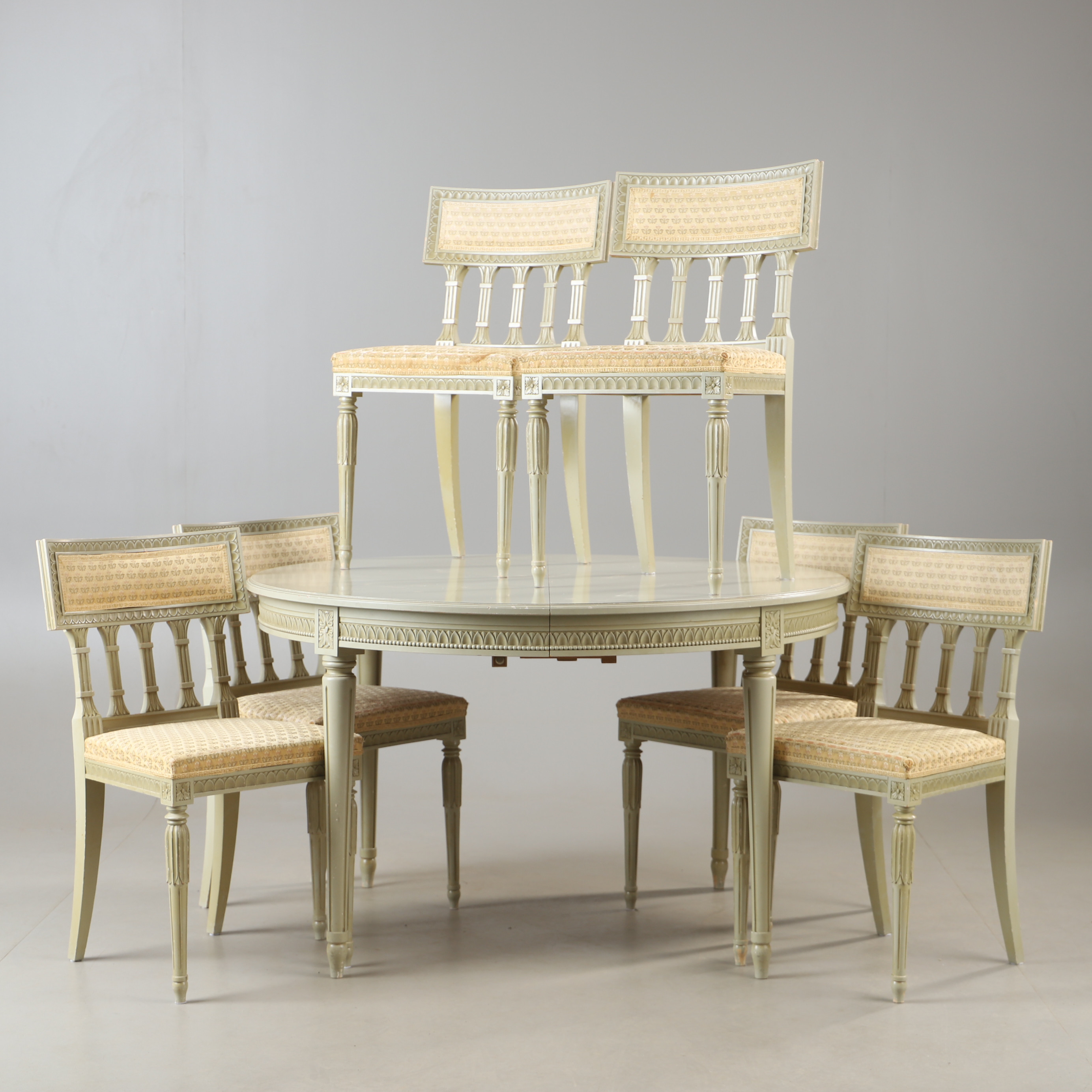 MATSALSGRUPP, 7 delar, målad, gustaviansk stil.