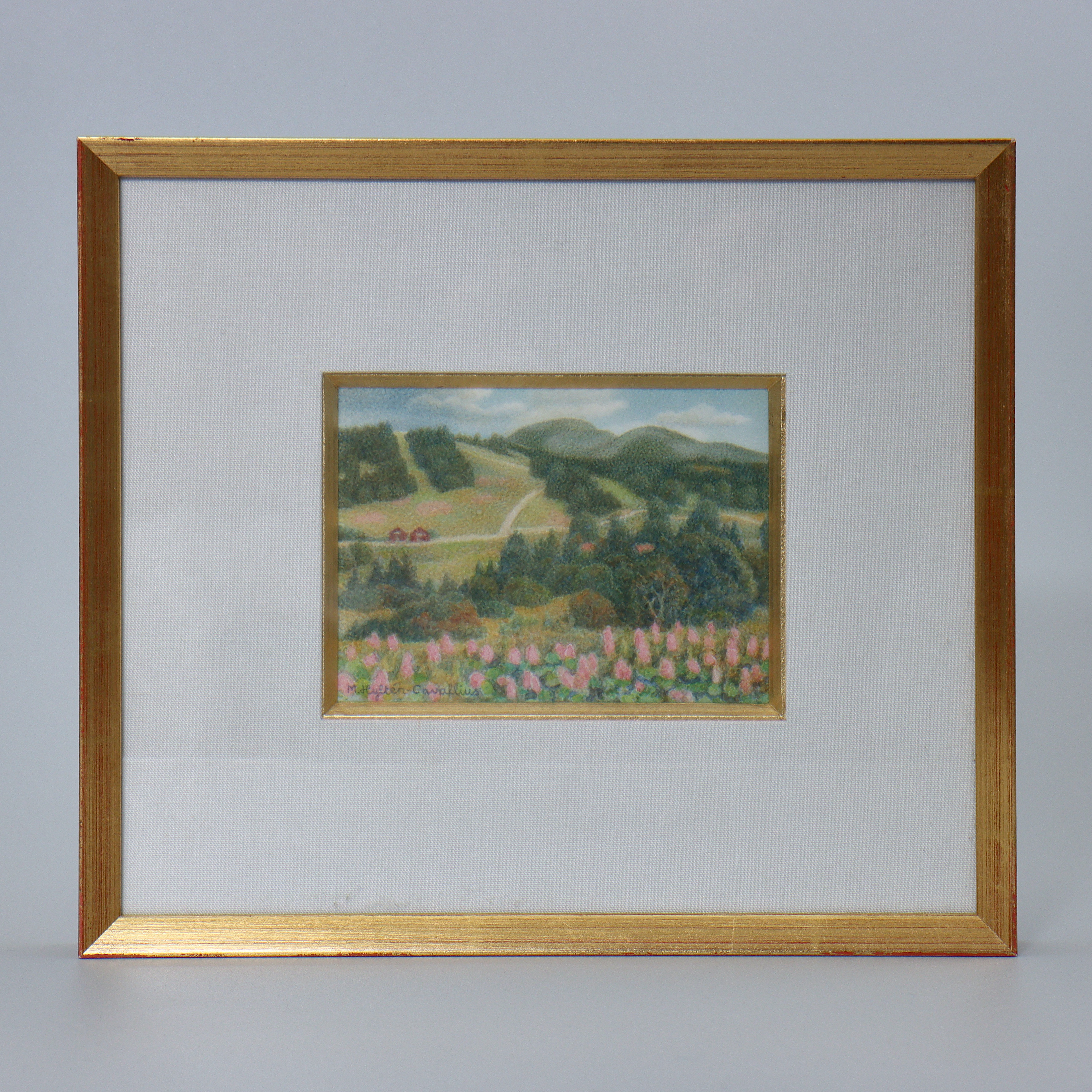 MARGARETA HYLTÉN CAVALLIUS, OLJEMÅLNING "FJÄLLMOTIV DUVED" SIGNERAD.