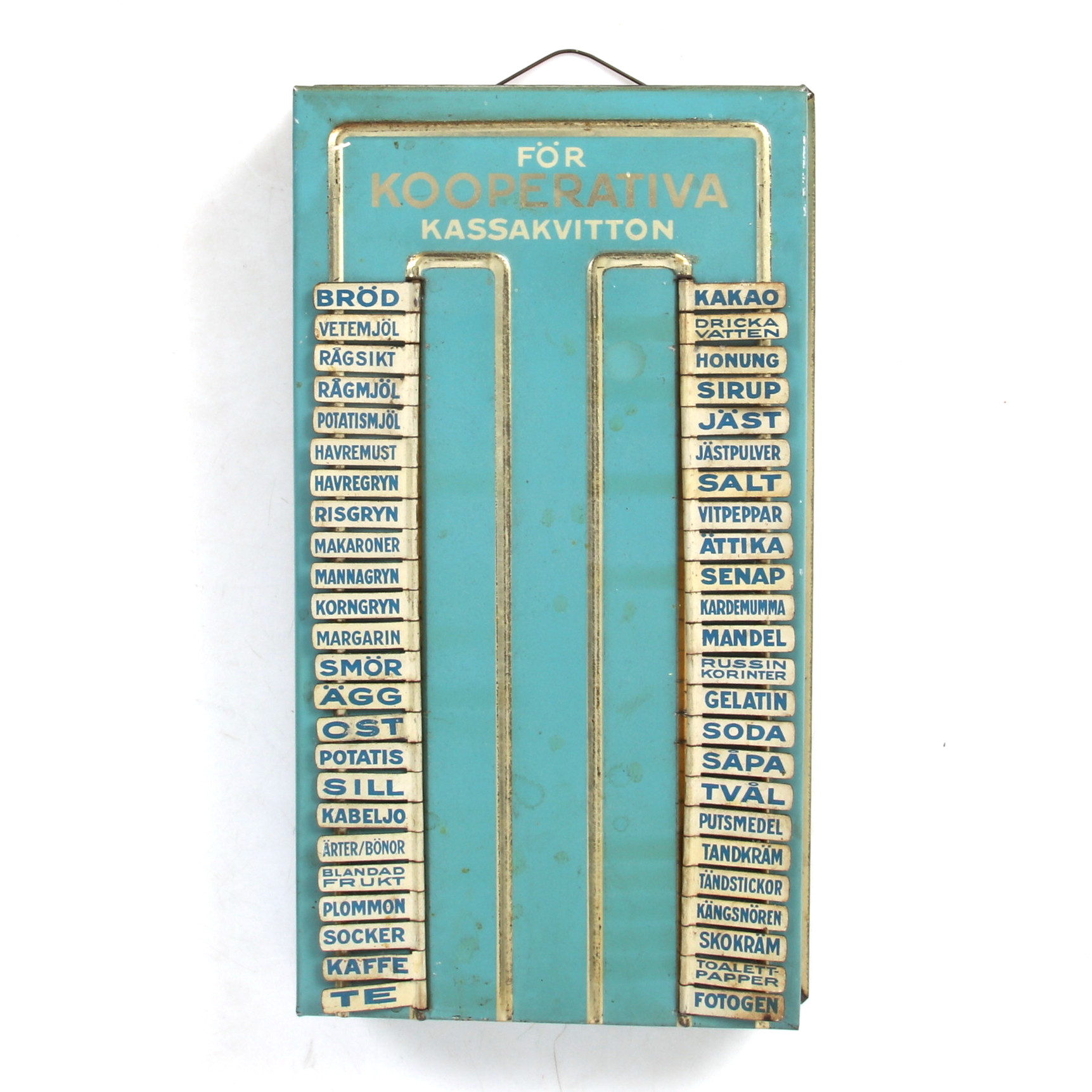 INKÖPSTAVLA, "För kooperativa kassakvitton", plåt, 1900-talets första hälft.