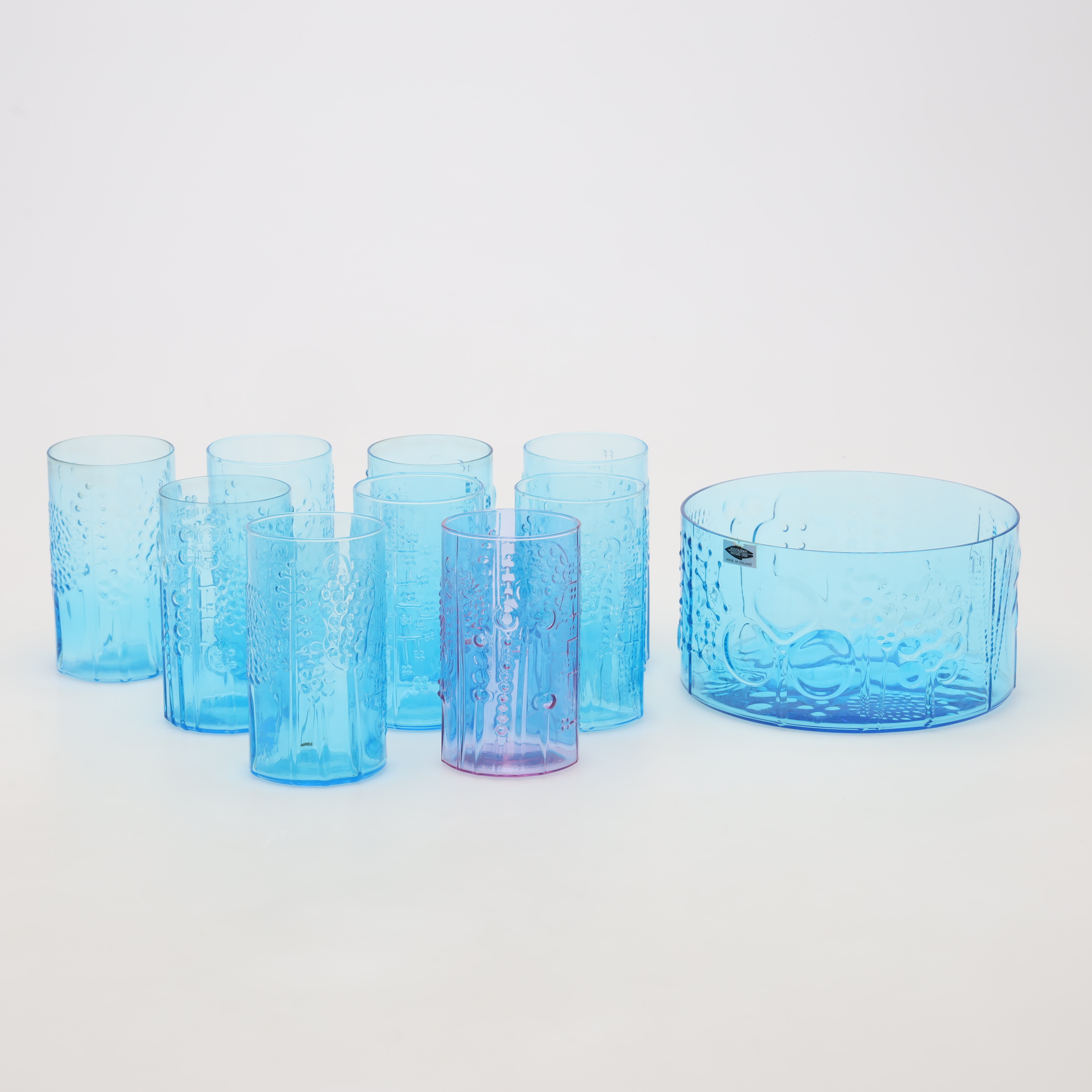 OIVA TOIKKA. GLAS SAMT SKÅL, 10 stycken, "Flora", Nuutajärvi, Finland.