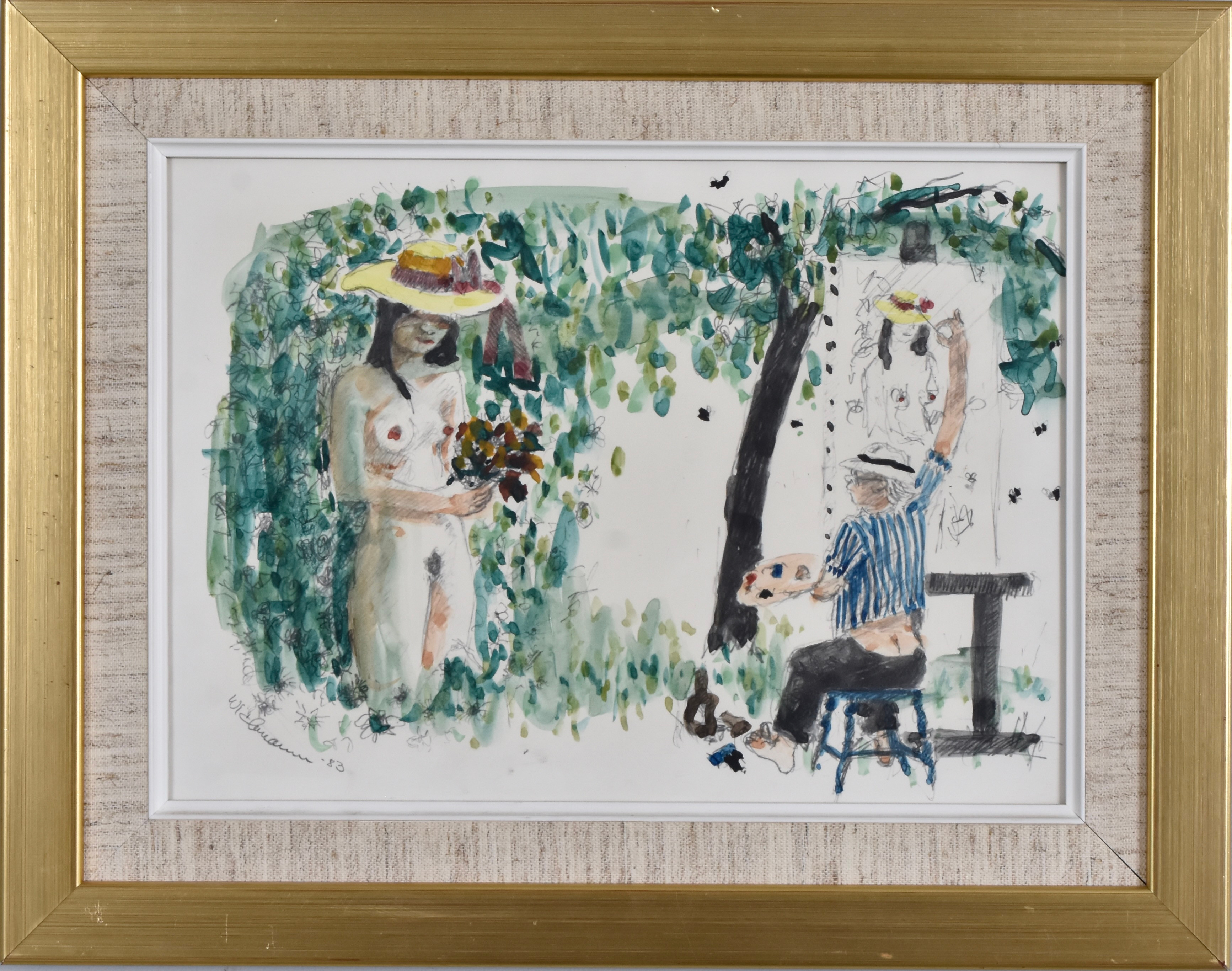 HARRY WICHMANN. Akvarellerad blyertsteckning.