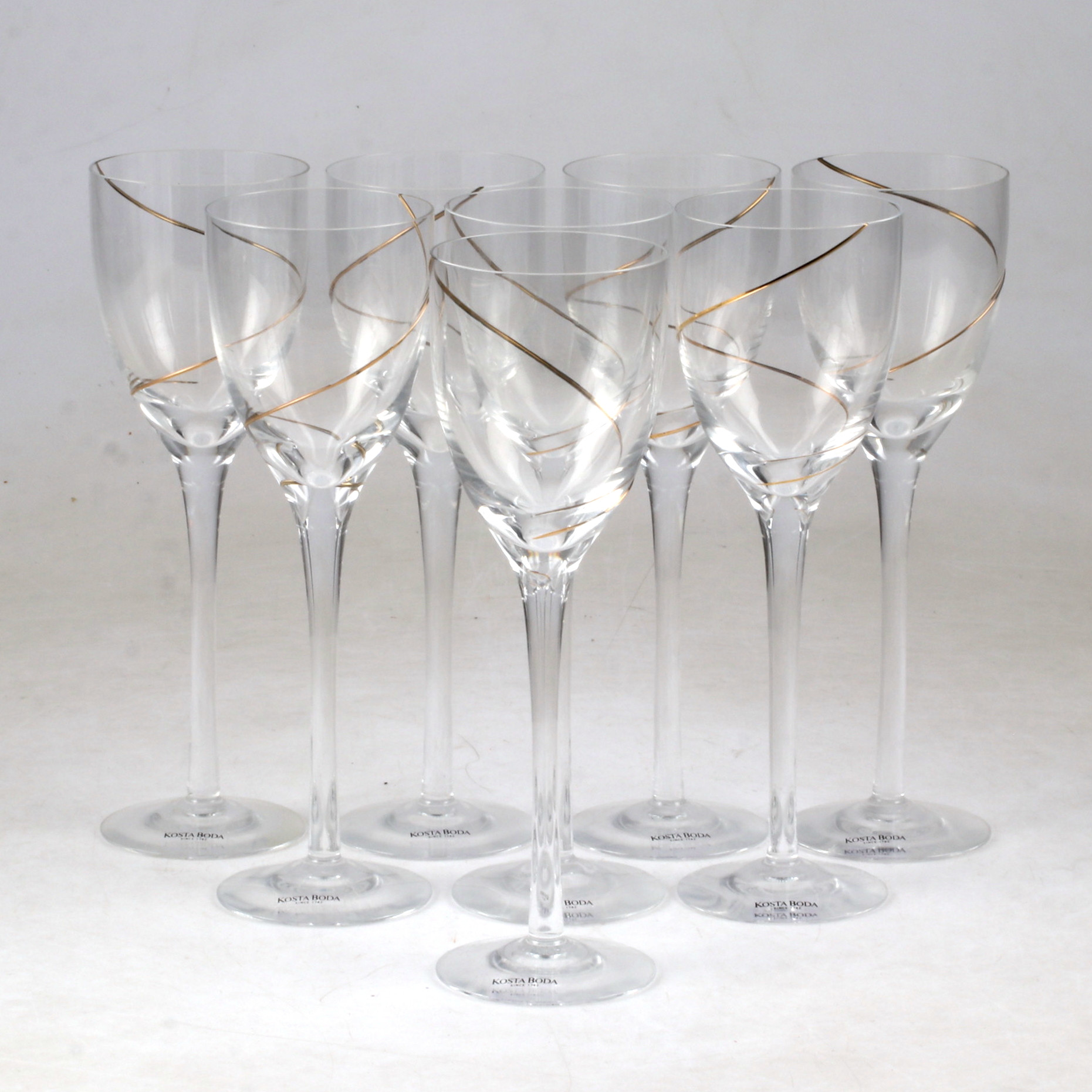 ANNA EHRNER. Vinglas, 8 st, "Line". Kosta Boda. 1900-tal.