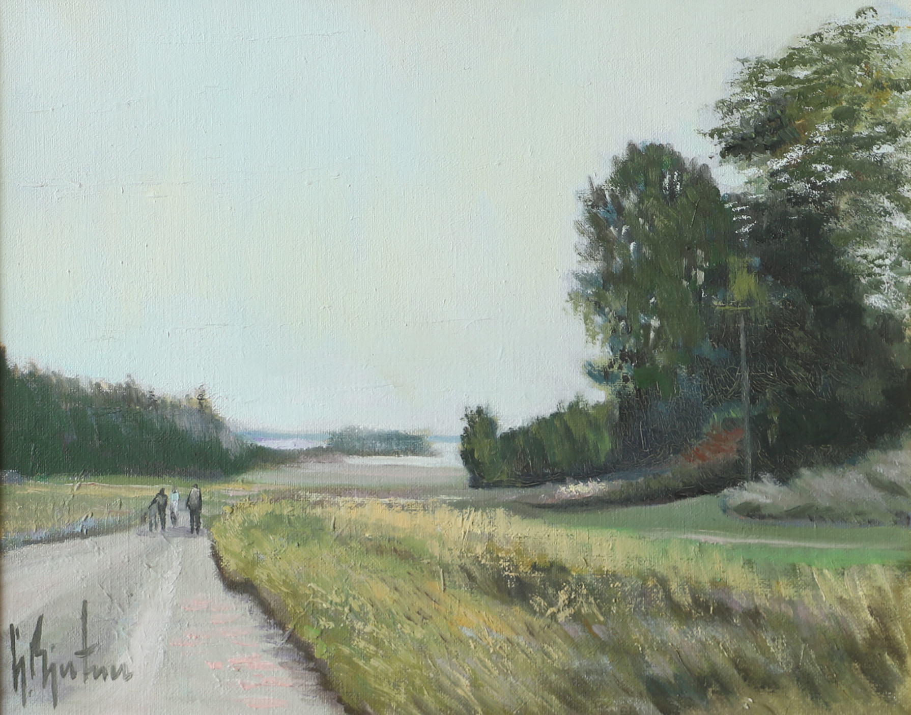 GÖTE BJERTNER. Landskap med figurer, olja på duk, signerad G. Bjertner.