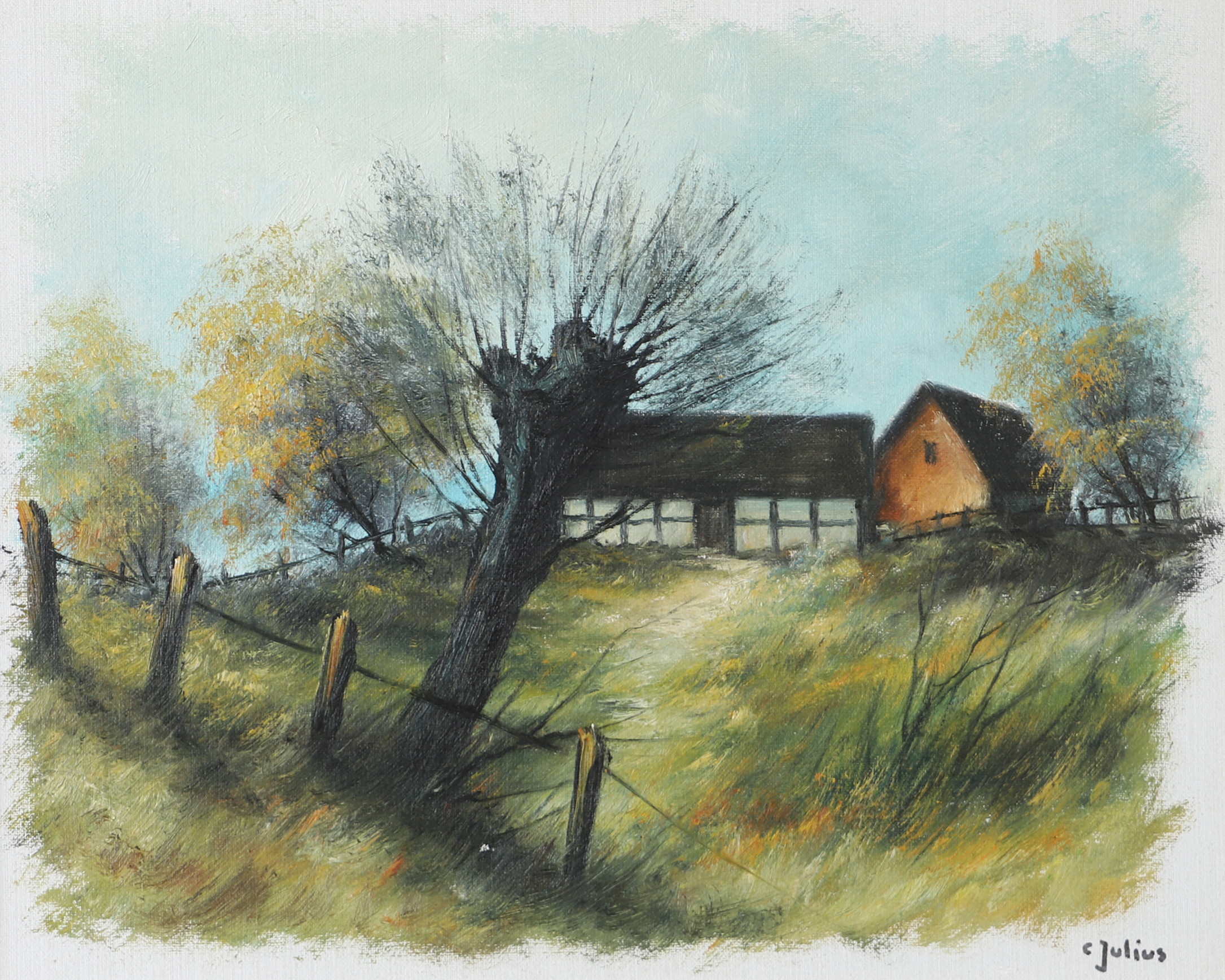 CARL JULIUS. "Skånemotiv", olja på duk, signerad C. Julius.