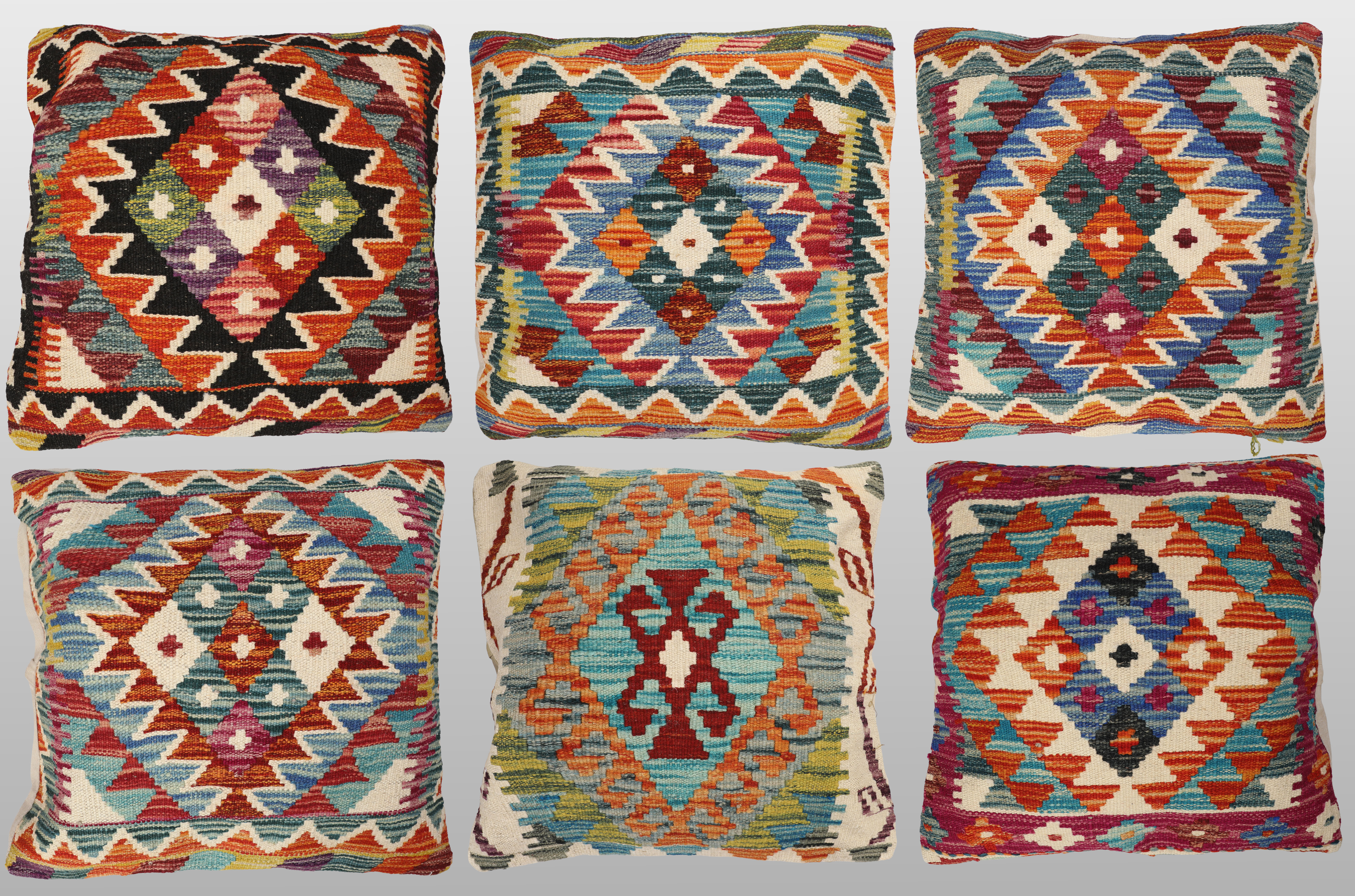 KUDDFODRAL. Parti kuddfodral 6 st, anatoliska Kelimfragment, 45 x 45 cm.