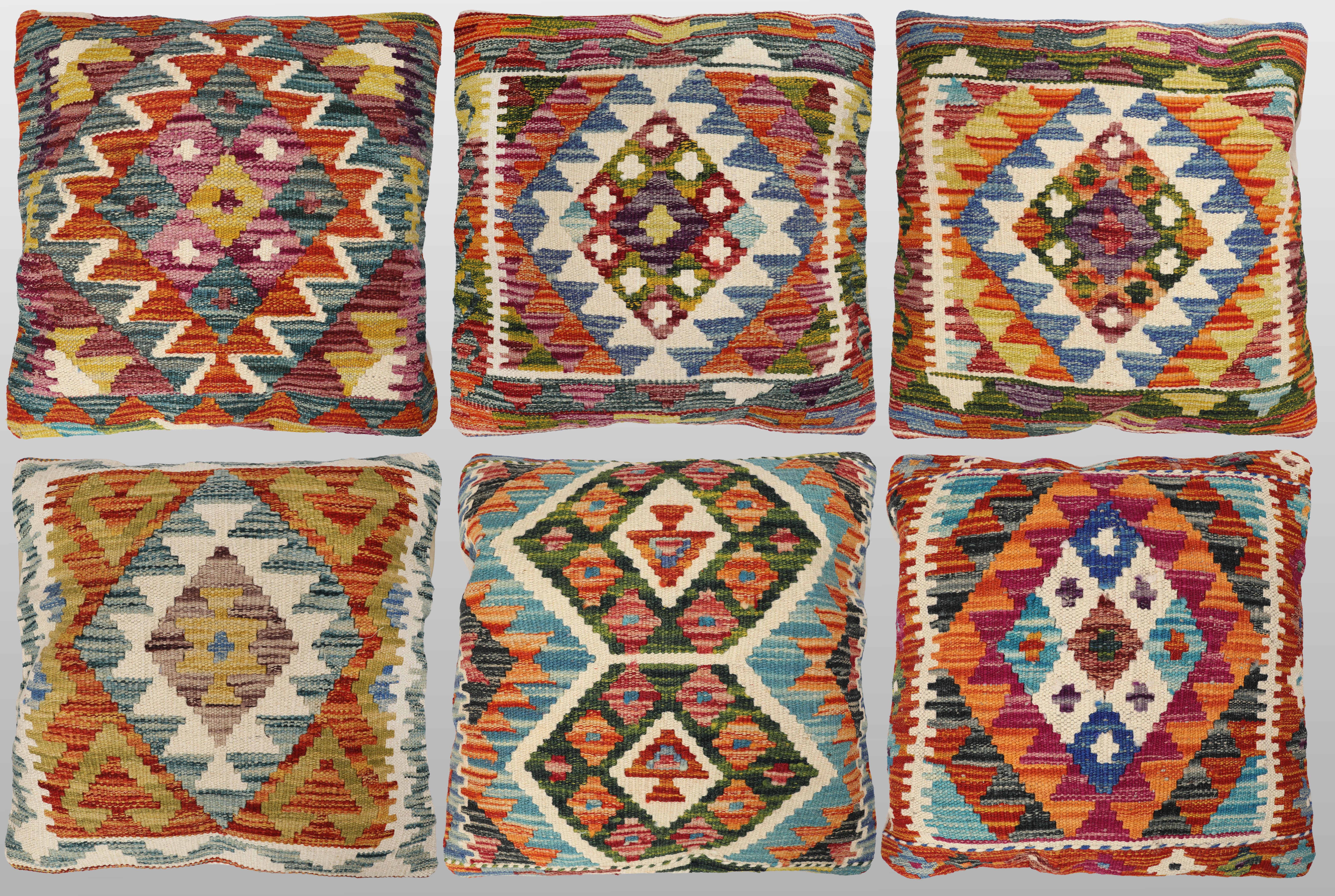 KUDDFODRAL. Parti kuddfodral 6 st, anatoliska Kelimfragment, 45 x 45 cm.