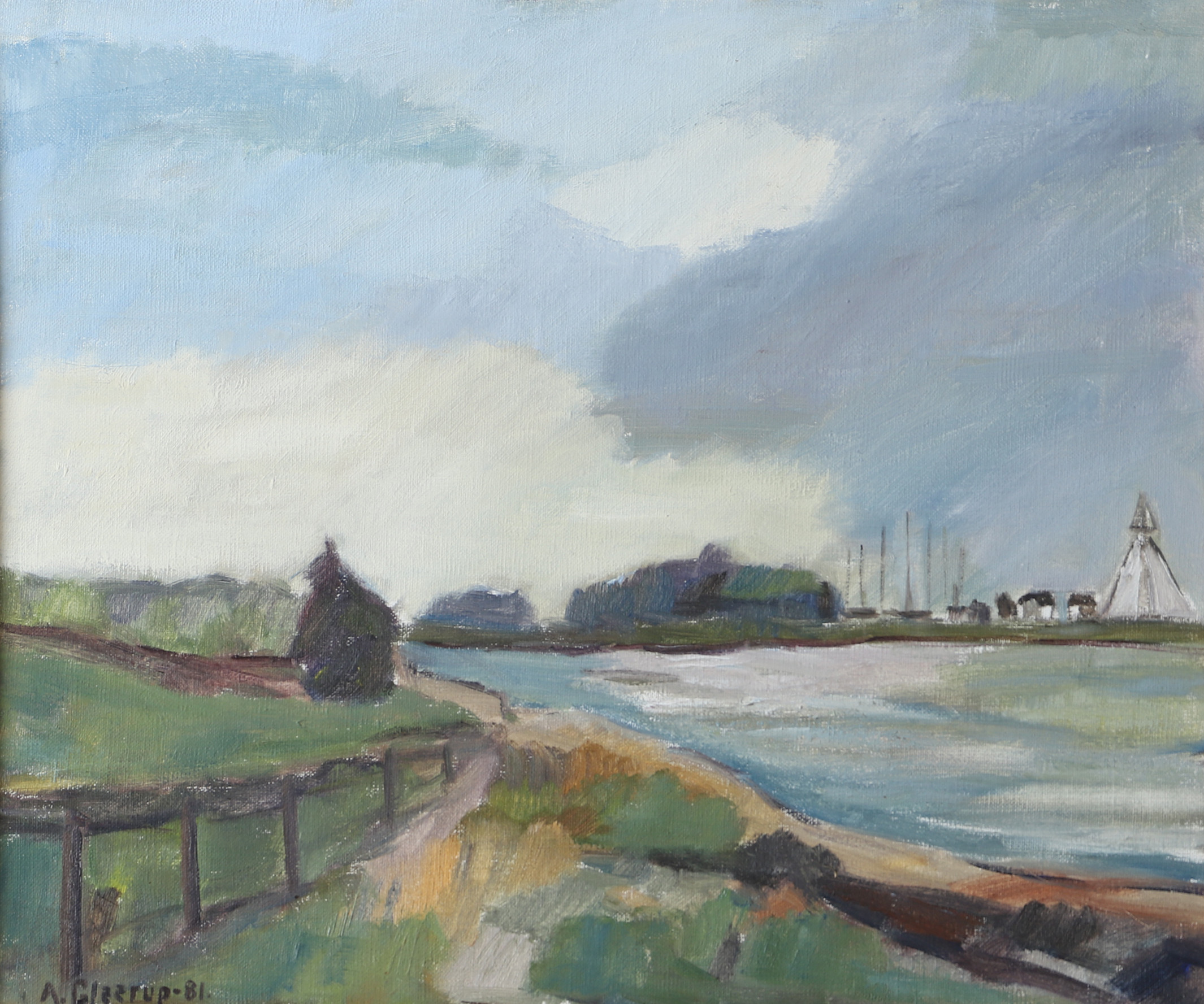 ARNE GLEERUP. Kustparti, olja på duk, signerad A. Gleerup -81.