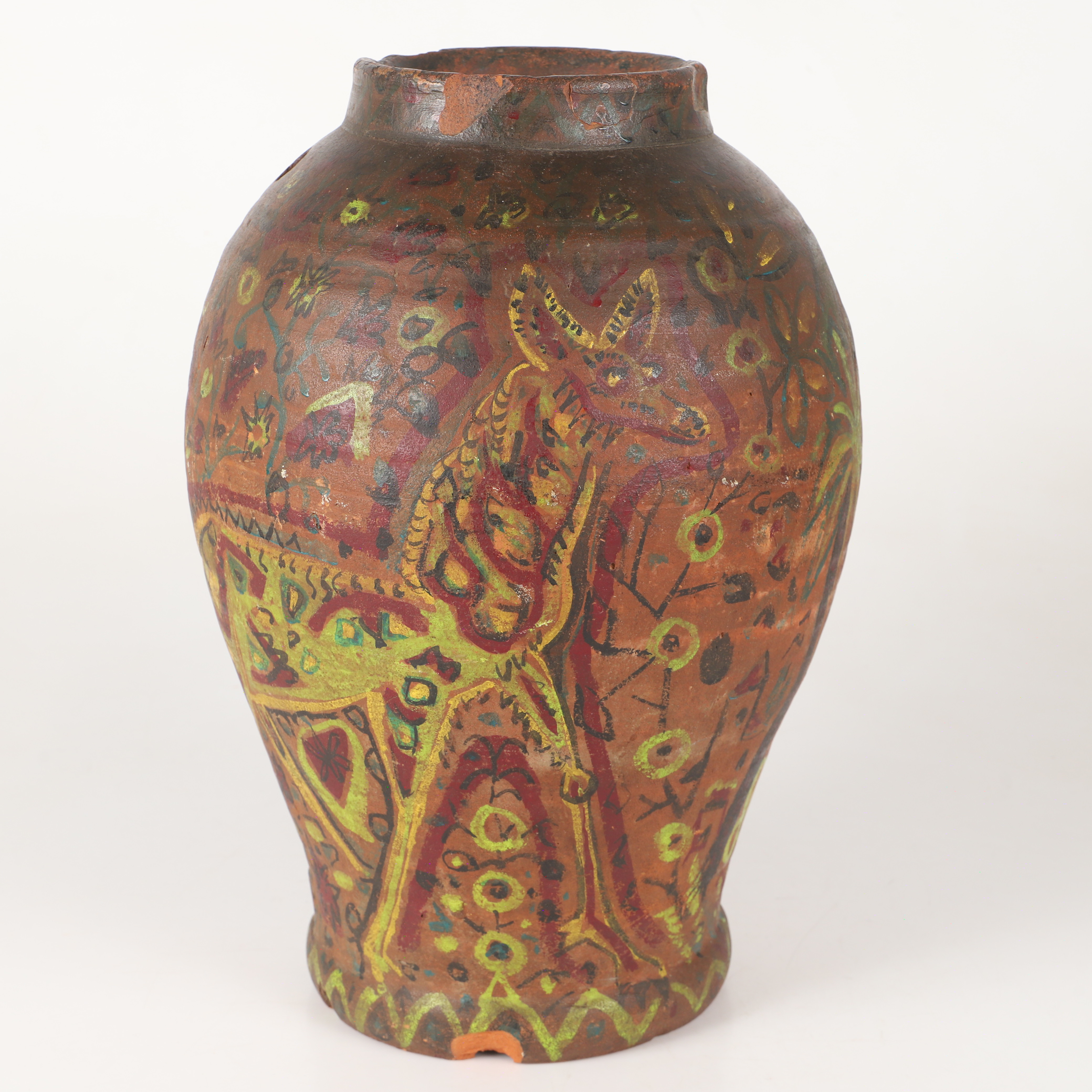 KRUKA, bemålad keramik, troligtvis Afrika, 1900-tal.