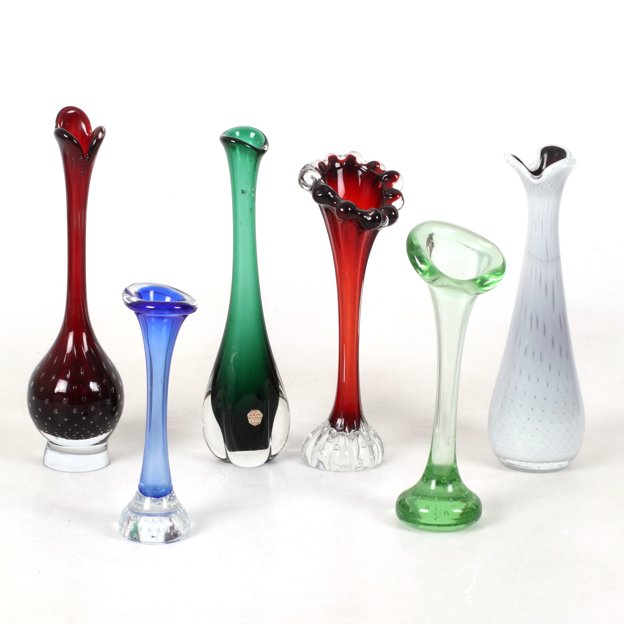 VASER, 6 st, glas. bl.a. Sea Glasbruk. 1900-tal.