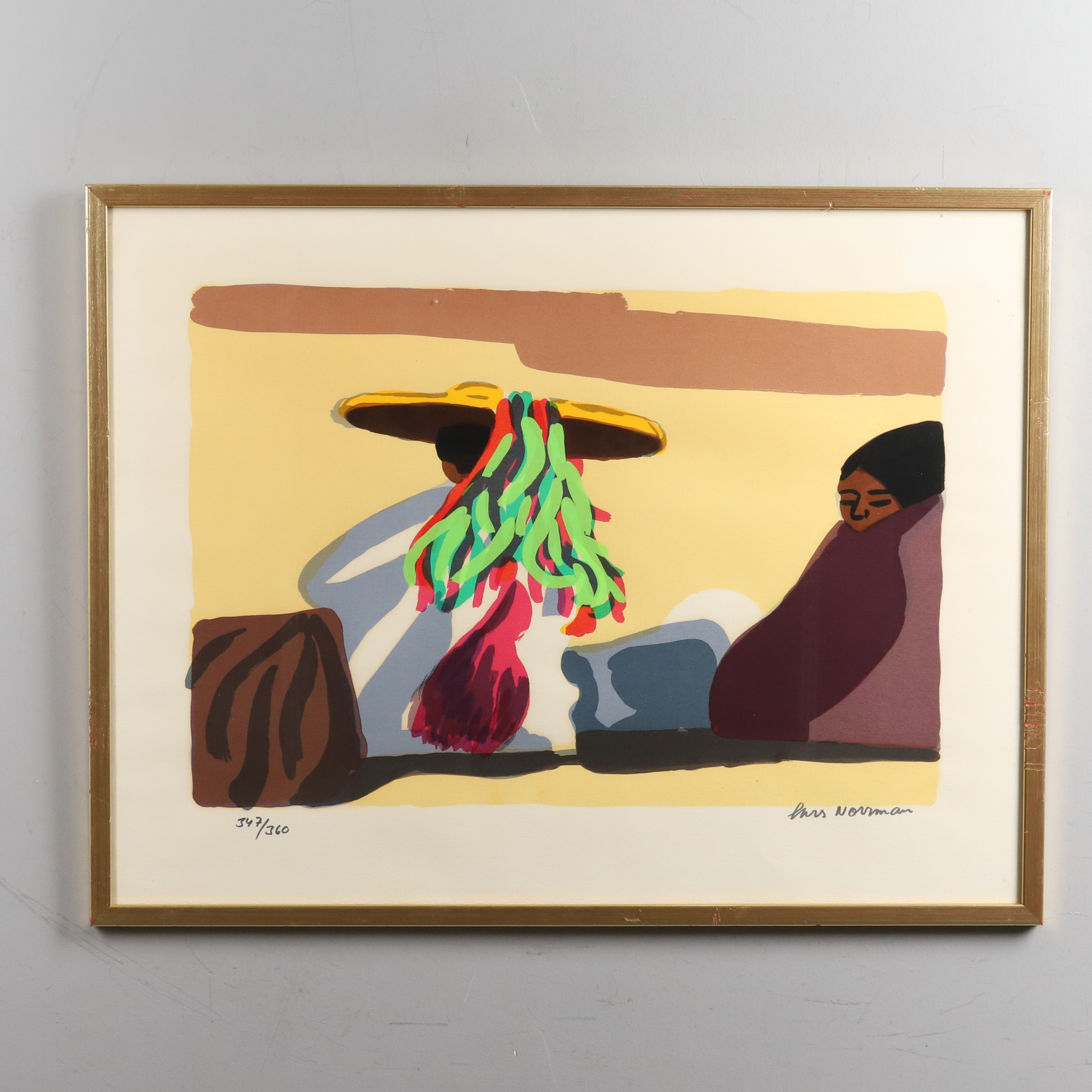 LARS NORRMAN. Färglitografi. "Färgglad hatt", signerad och numrerad 347/360.