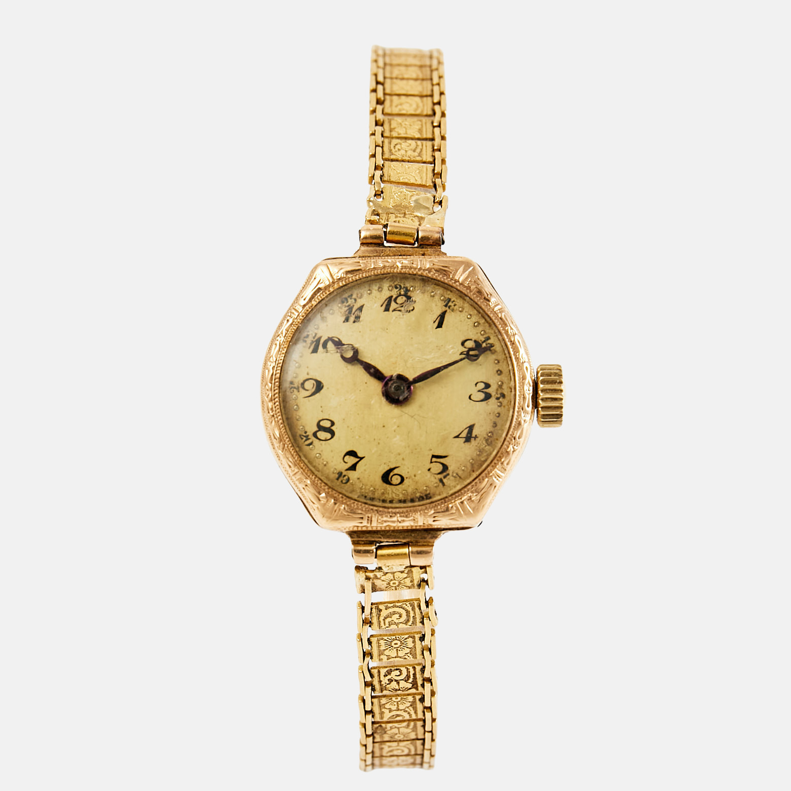 ARMBANDSUR, boett i 14 k, länk i 18 k, omkring 1900-talets mitt.