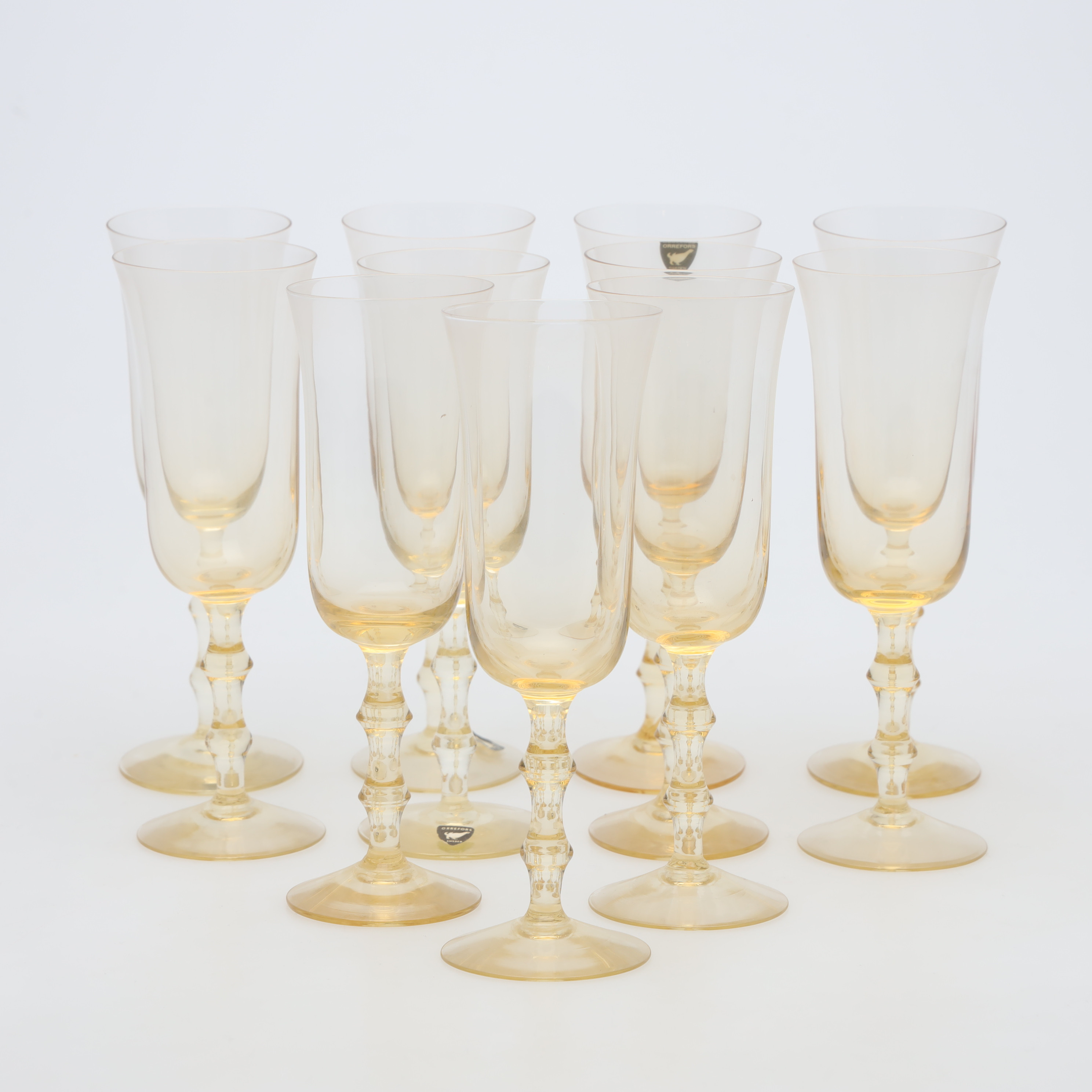 SIMON GATE. CHAMPAGNEGLAS, 11 stycken, "Salut", Orrefors.