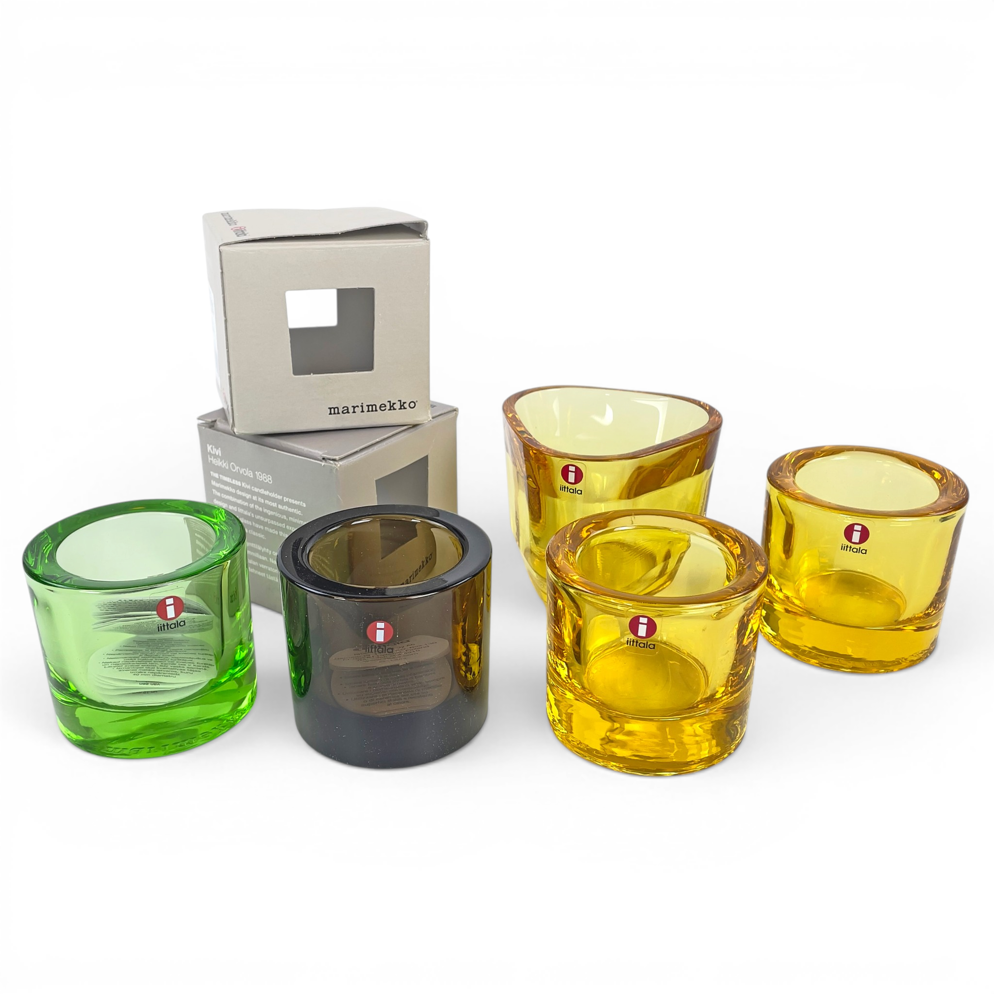HEIKKI ORVOLA / ALFREDO HÄBERLI. Ljuslyktor, 5 st, Marimekko/Iittala, Finland.