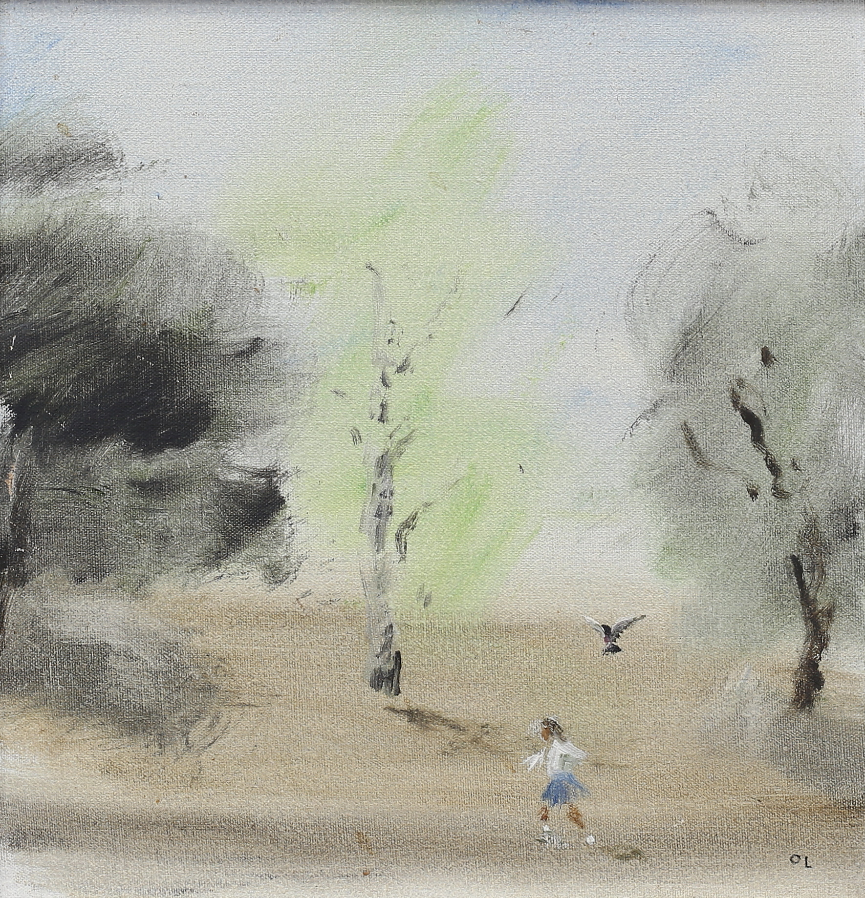 OLLE LINDGREN. "Vår i parken", olja på duk, signerad OL, -79.