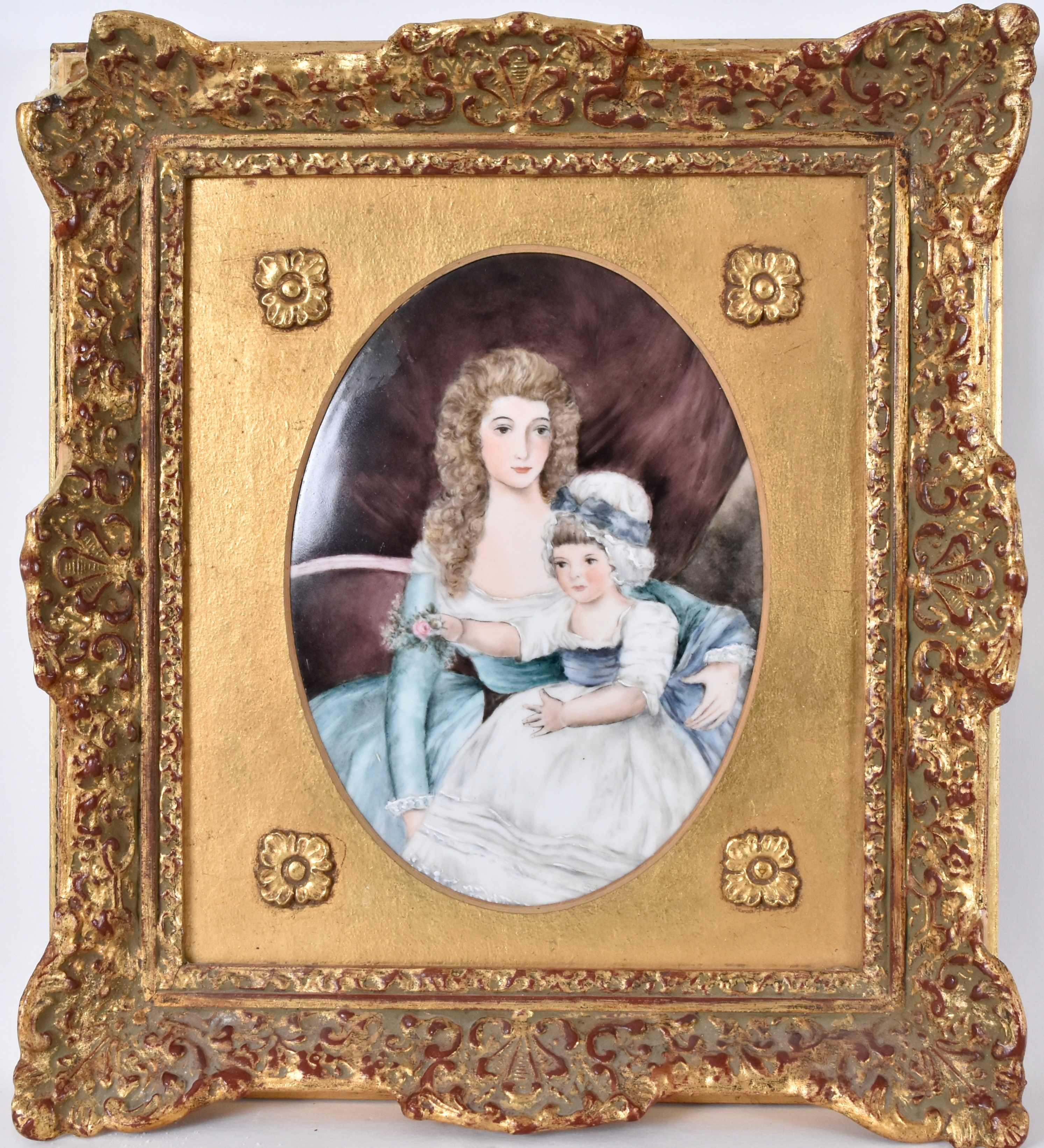 OKÄND KONSTNÄR. porslinsmålning, mor och barn, 1900-tal.