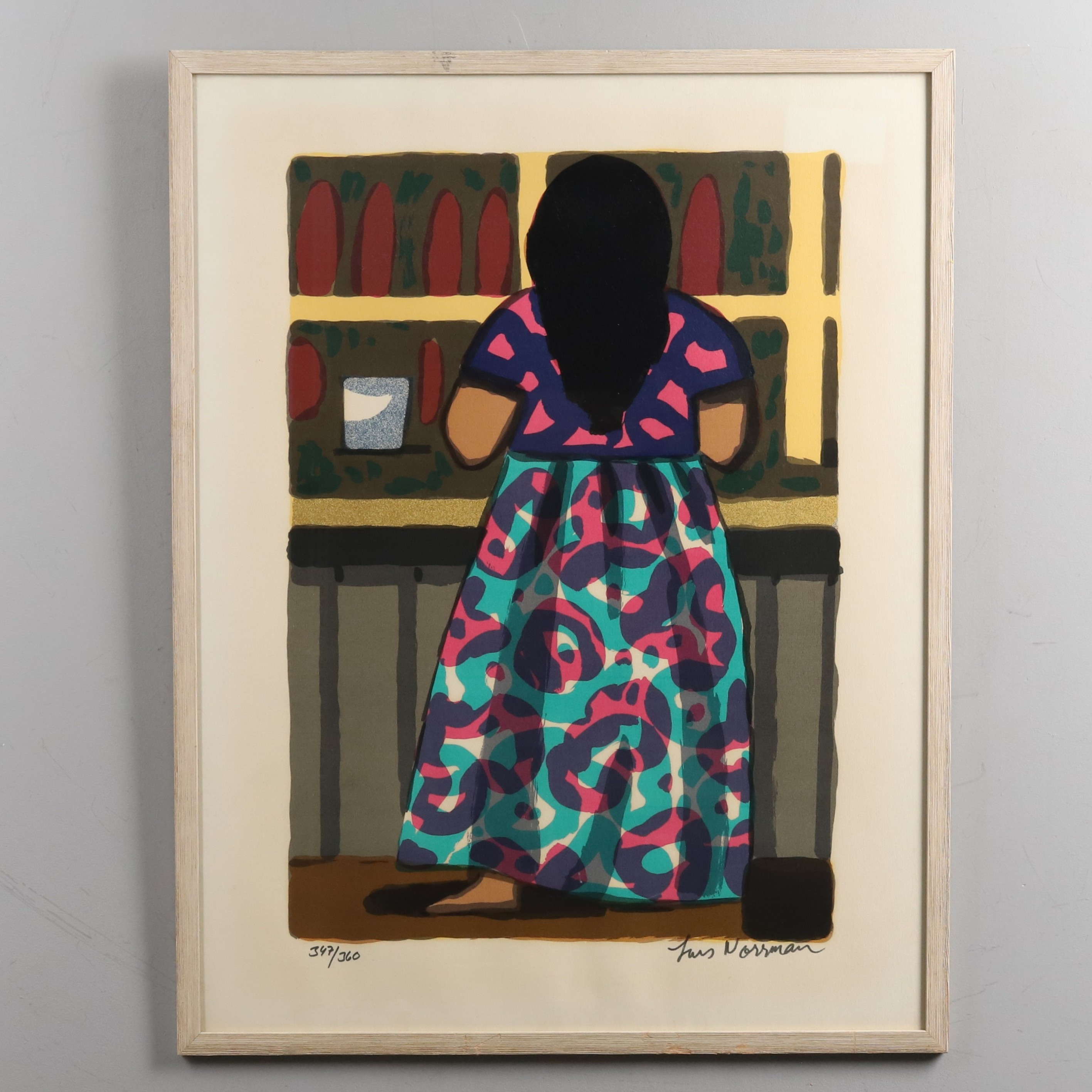 LARS NORRMAN. Färglitografi. "Färgglad kvinna", signerad och numrerad 347/360.