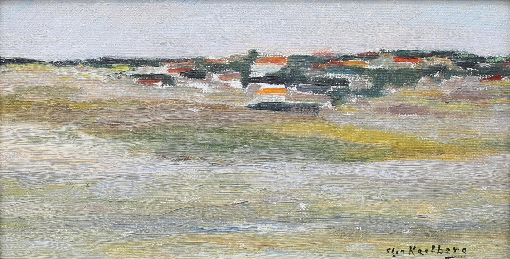 STIG KASTBERG. Öppet landskap. Olja på duk, uppfodrad på pannå, signerad.