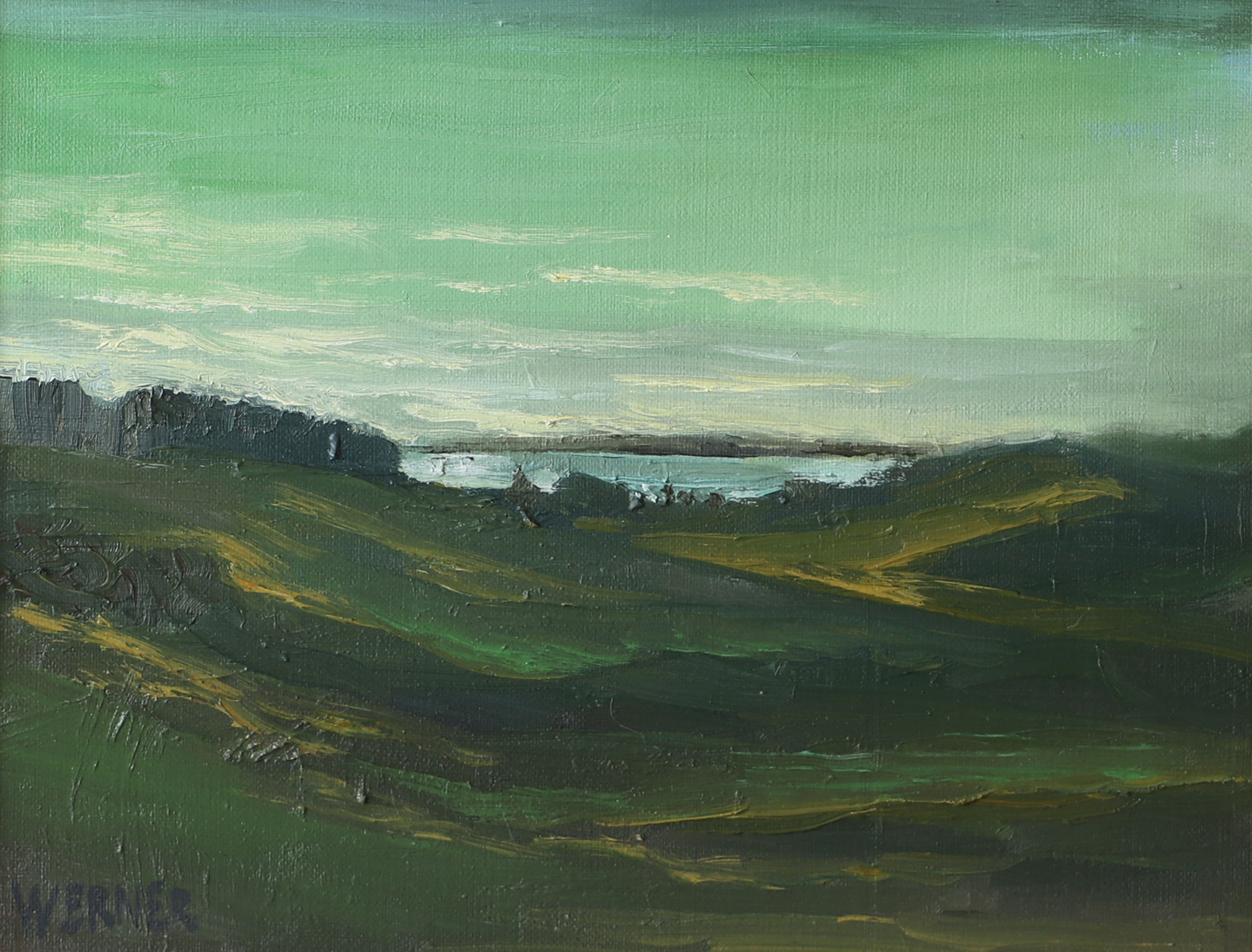 OIDENTIFIERAD KONSTNÄR. Motiv från Glumslöävsbackar, olja på duk, signerad Werner.