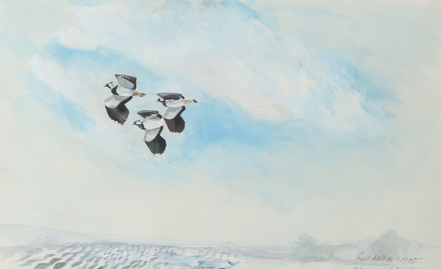 OIDENTIFIERAD KONSTNÄR. Flygande fåglar, akvarell, otydligt signerad.