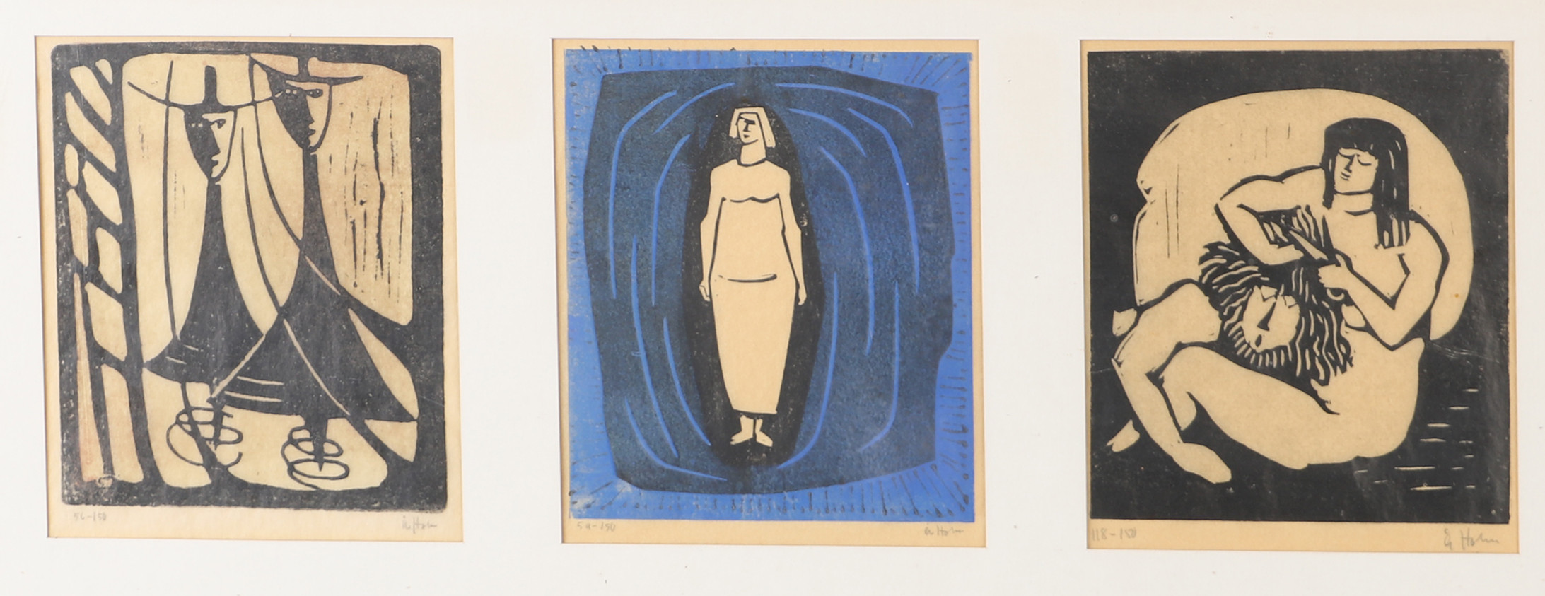 ÅKE HOLM. Bibliska motiv, triptyk, signerade.