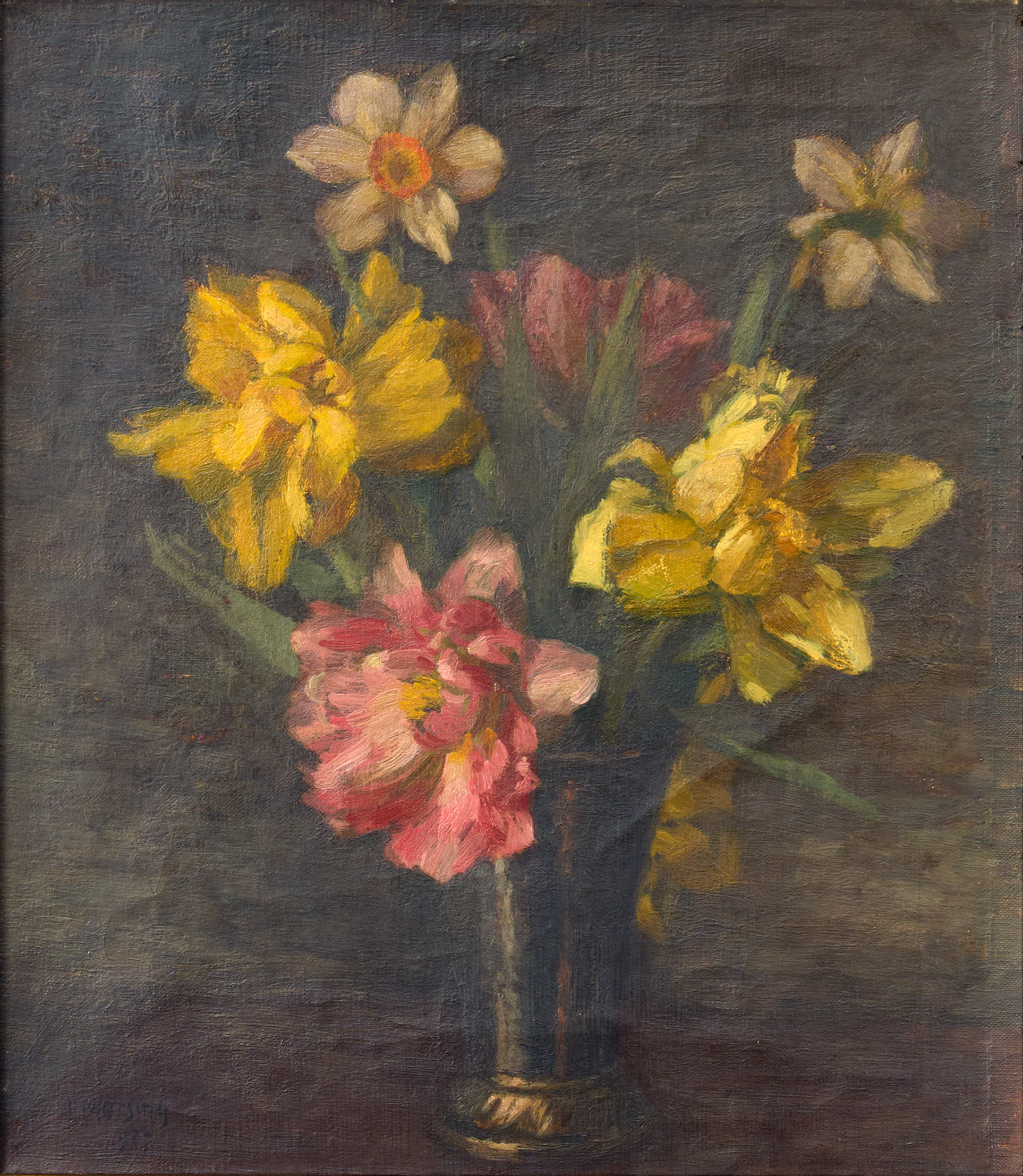 LEOPOLD MORSING. Blomsterstilleben i silverbägare.