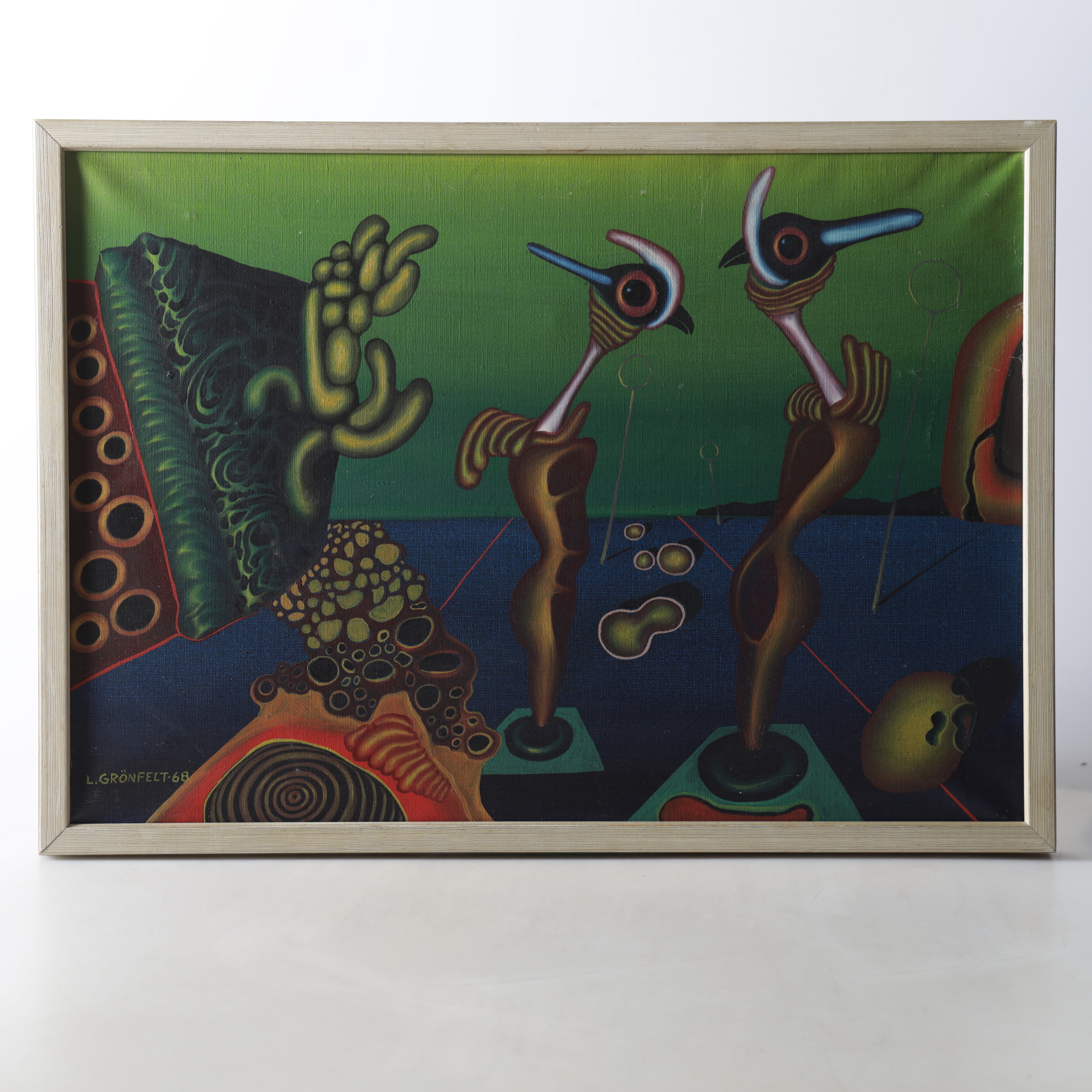 LARS GRÖNFELT. Surrealistiskt landskap, olja på duk, signerad samt daterad -68.