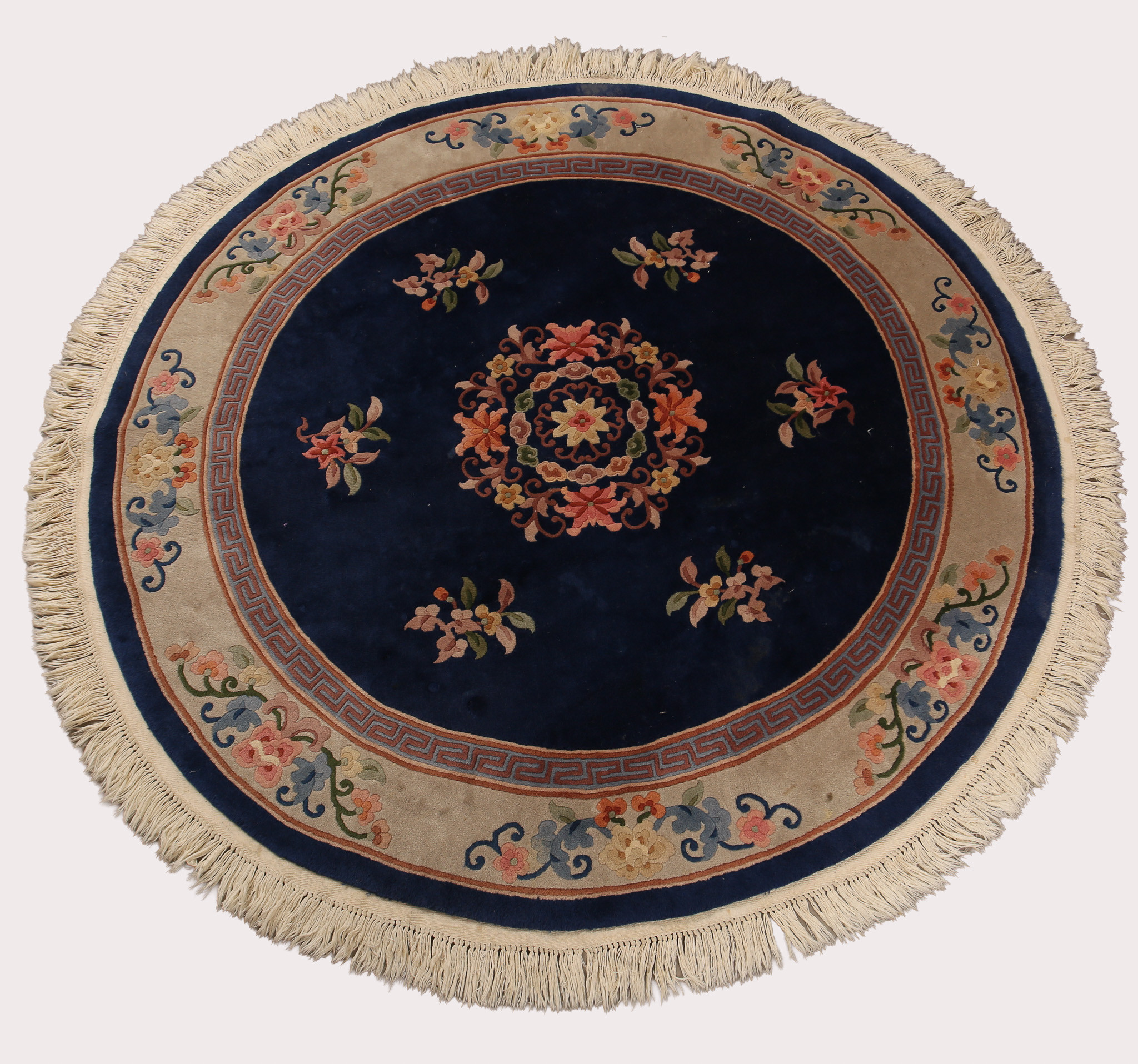 RUND MATTA, blå botten med blomstermotiv, Kina.