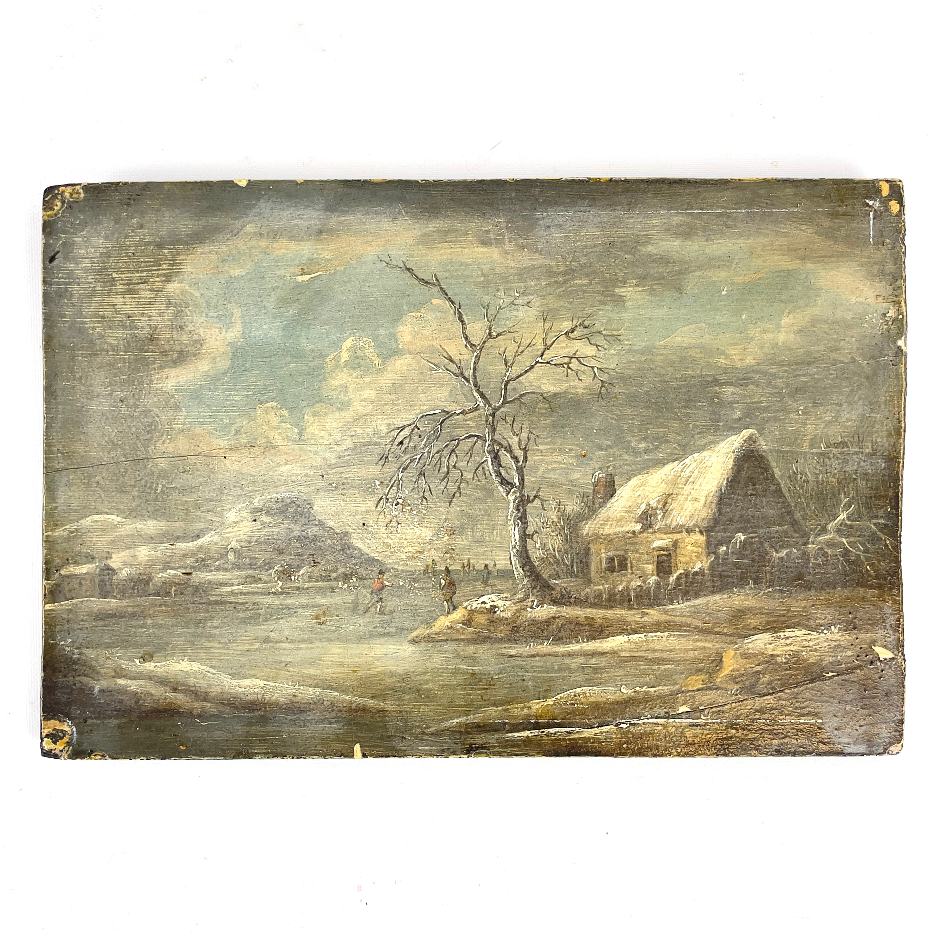 OIDENTIFIERAD KONSTNÄR. Olja på träpannå, vinterlandskap, 1800-tal.