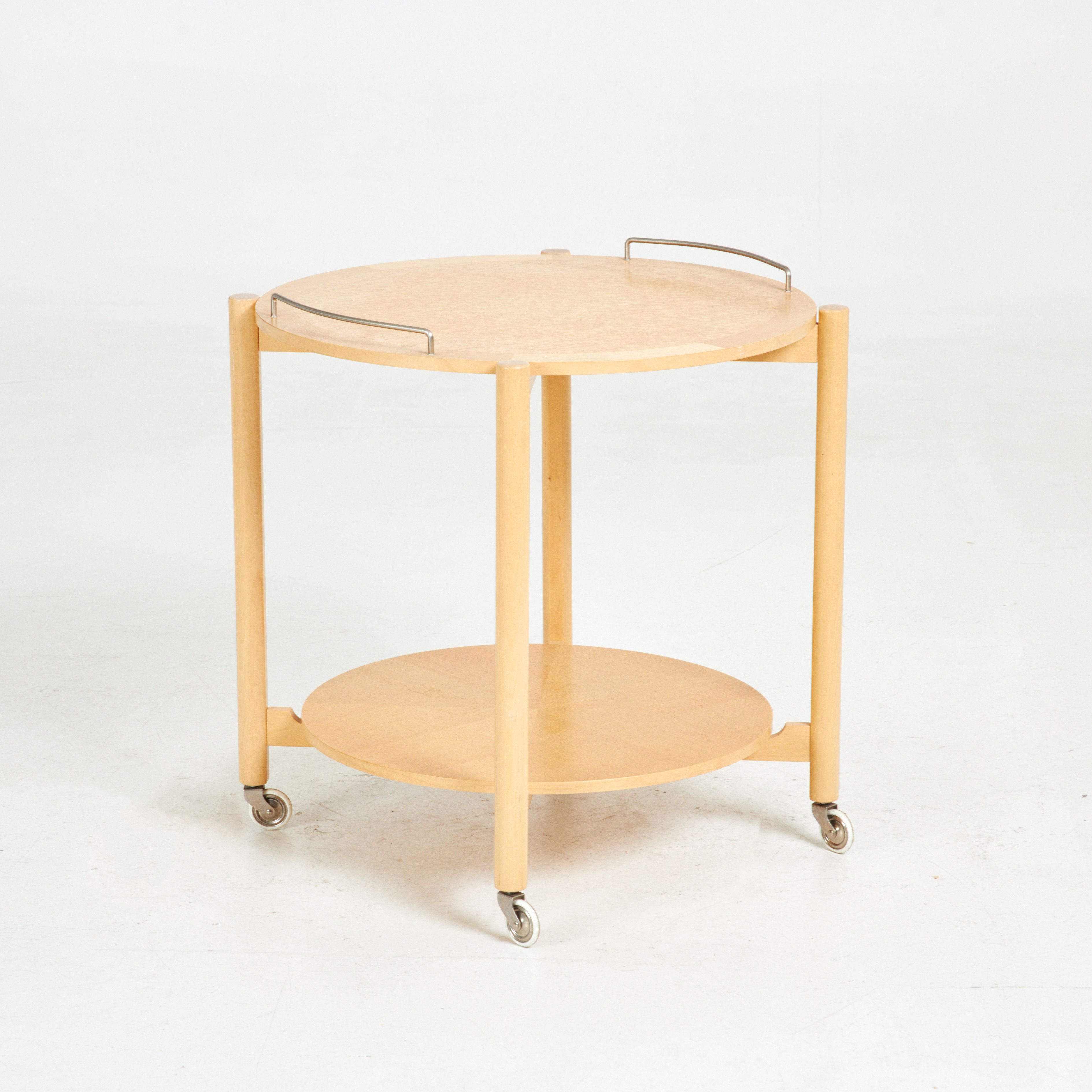 TOMAS JELENIK. Brickbord, "Stockholm", IKEA, björk, masurbjörk, löst liggande bricka på toppen, kromade beslag.