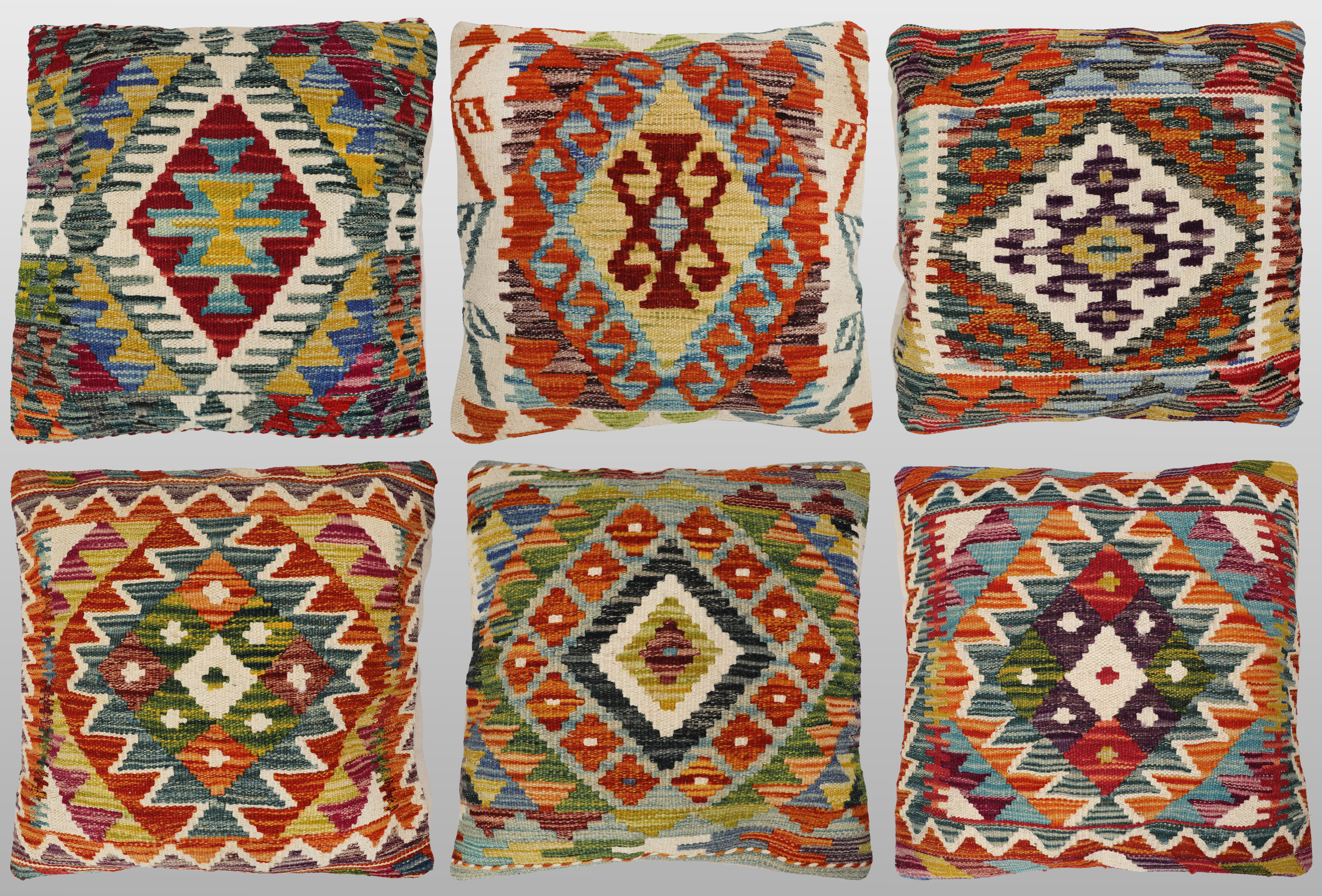 KUDDFODRAL. Parti kuddfodral 6 st, anatoliska Kelimfragment, 45 x 45 cm.