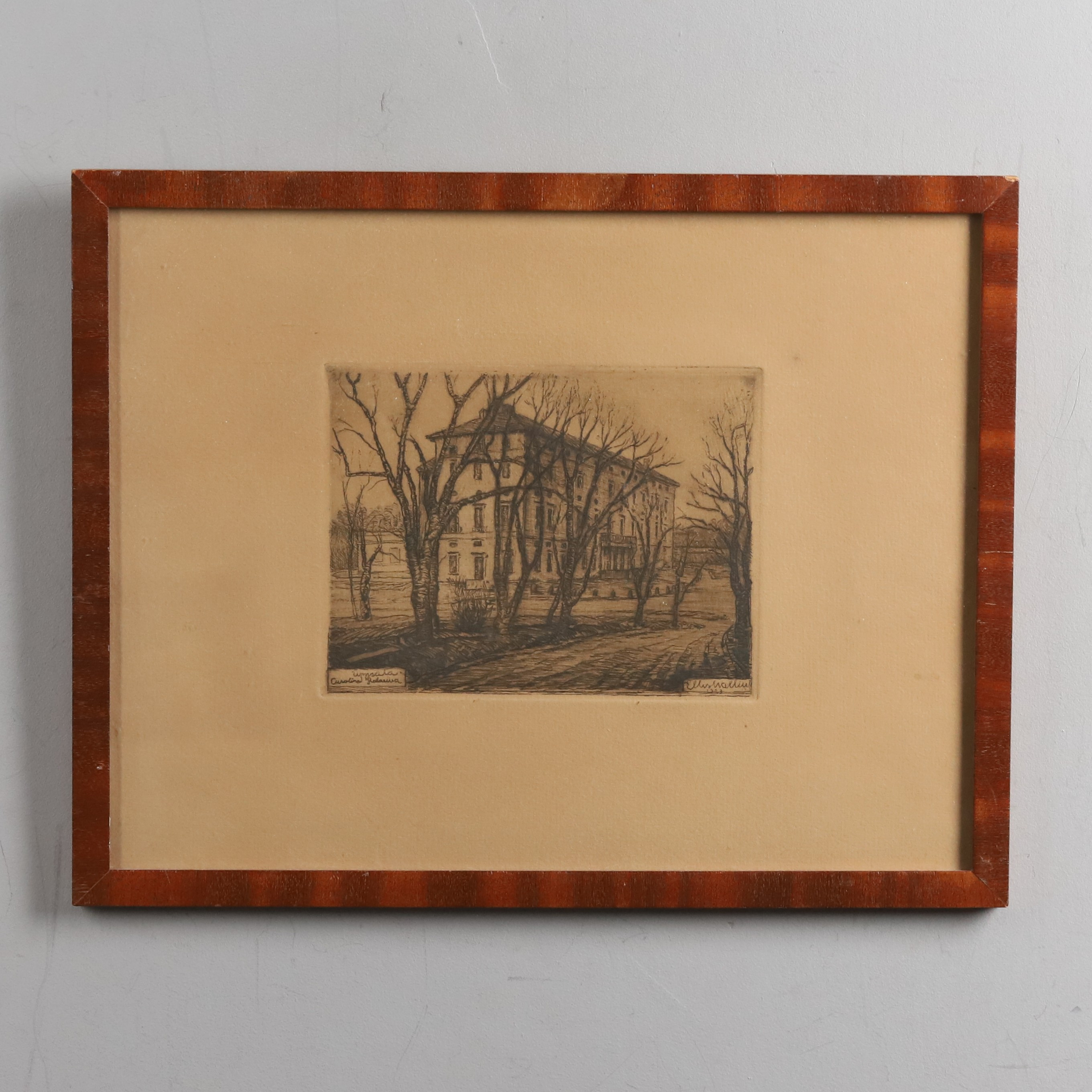 ELLIS WALLIN. Etsning, "Uppsala Carolina Rediviva", signerad i tryck.