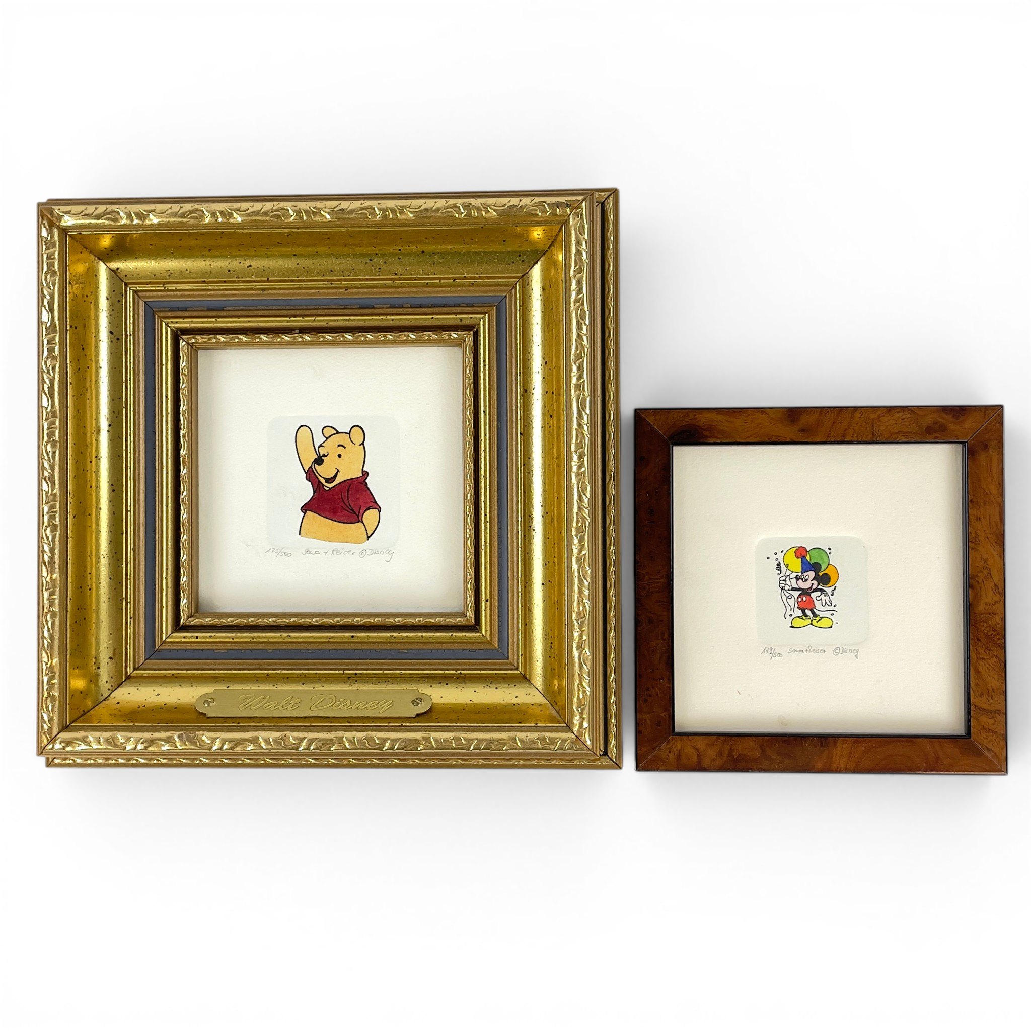 SOWA & REISER. Kolorerade etsningar, 2 st, Walt Disney, numrerade & signerade.